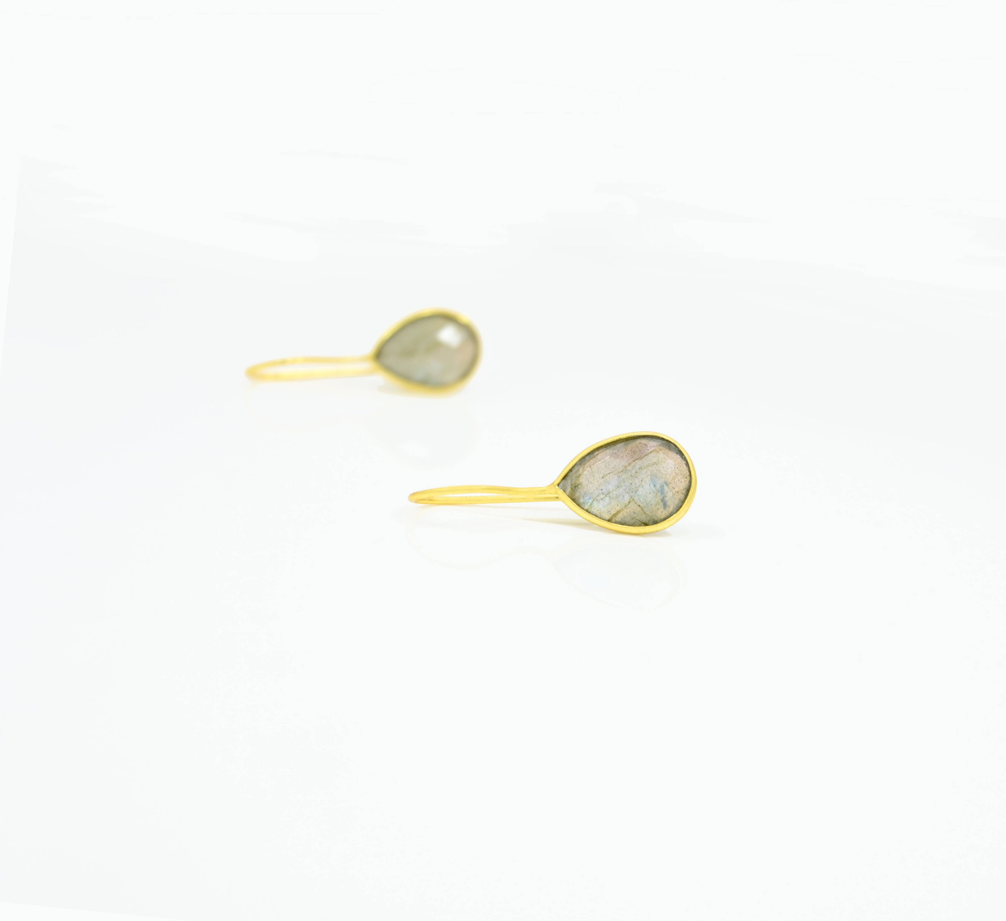 Teardrop Gemstone Earring Gold Silver 925 - Labradorite
