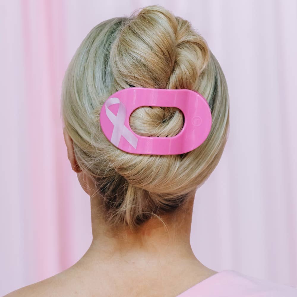 TELETIES - Breast Cancer Awareness | Large | Flat Round Hair Clip