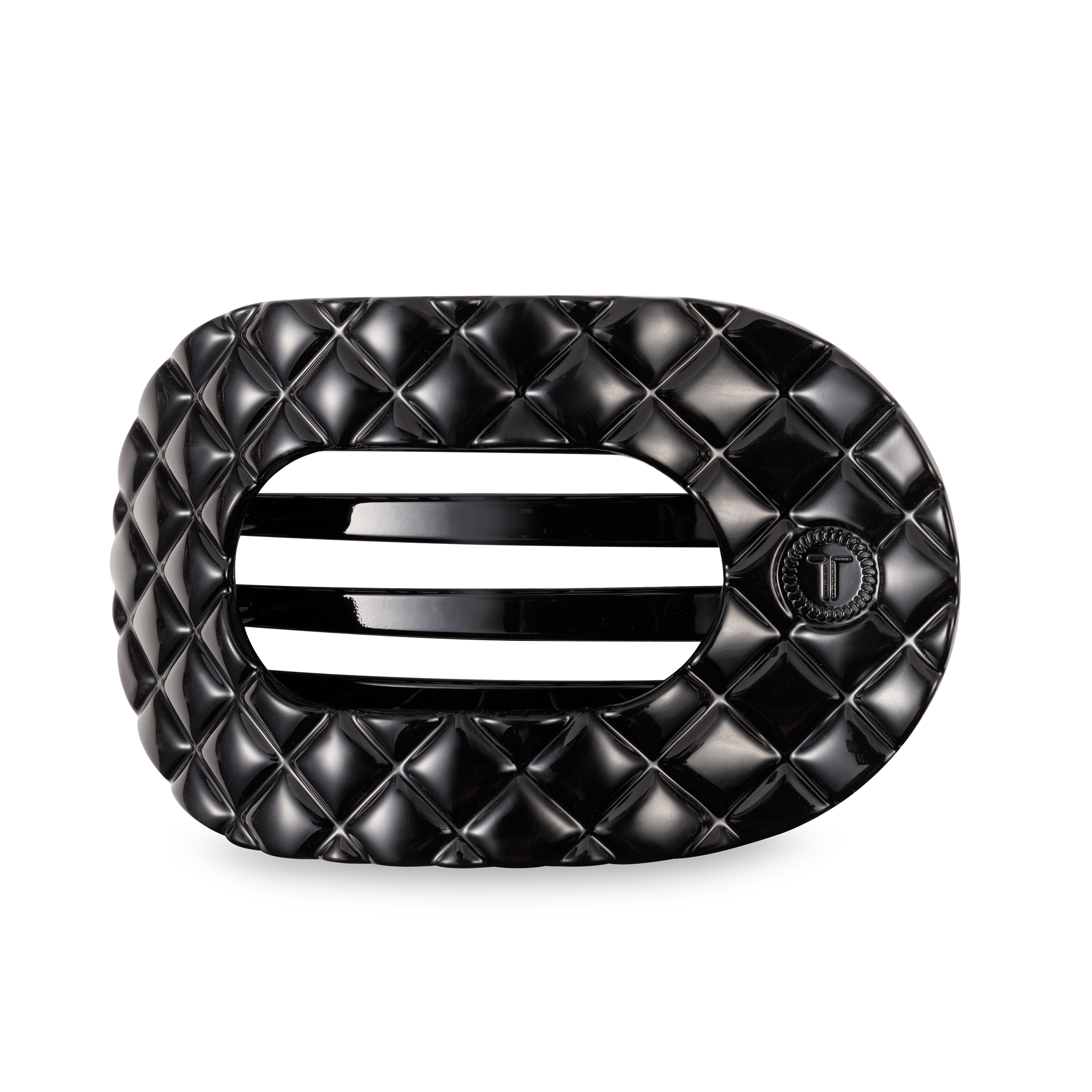 TELETIES - Flat Round Hair Clip | Large | Jet Black Quilted