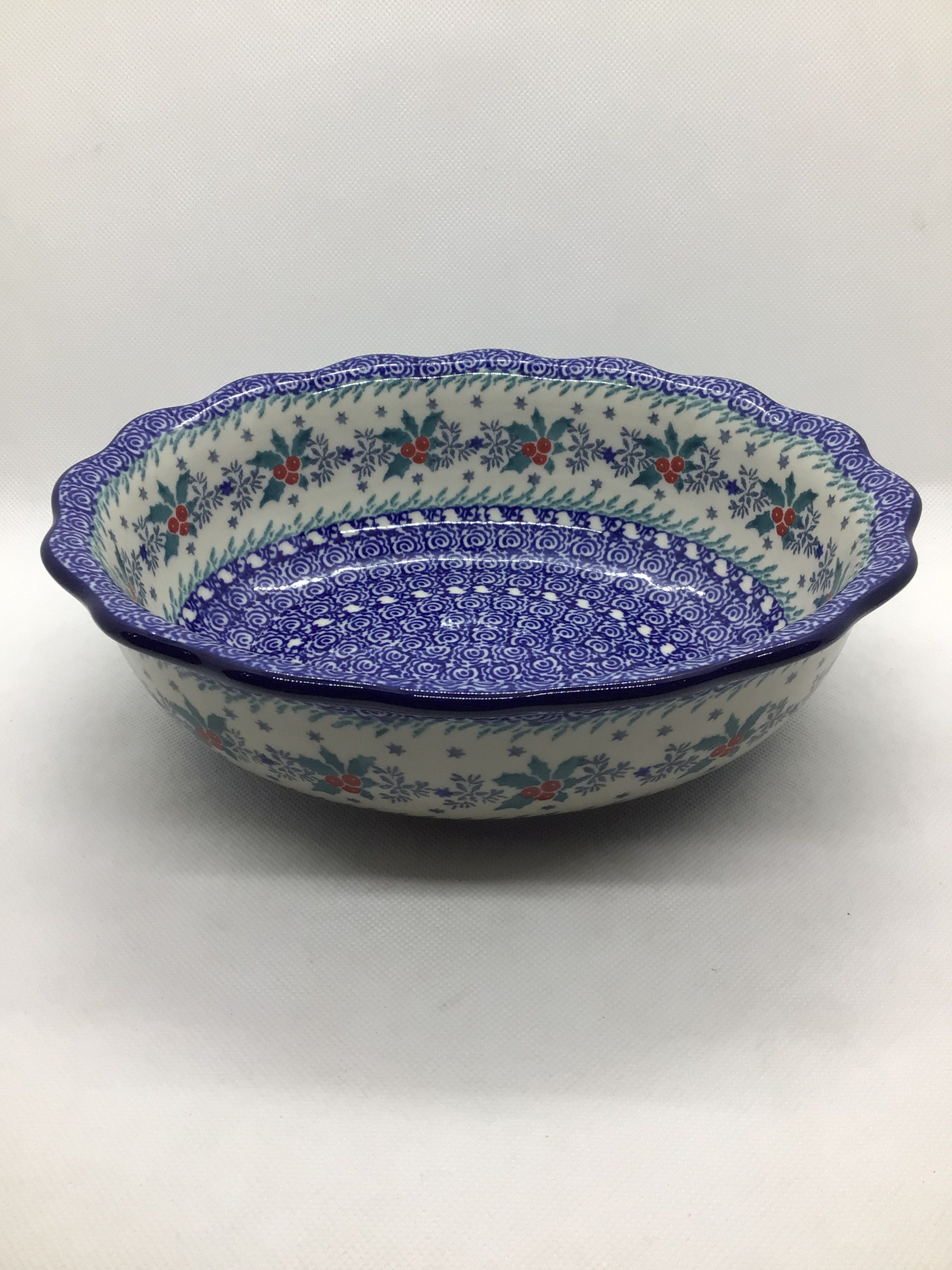 Winter Holly Fluted Oval Casserole