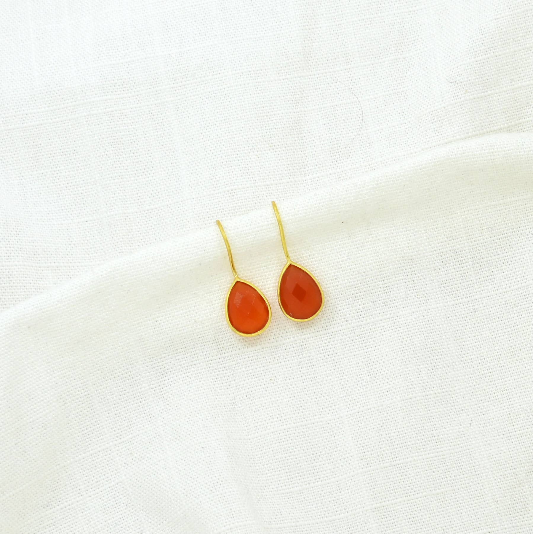Teardrop Gemstone Earring Gold Silver 925 - Carnelian
