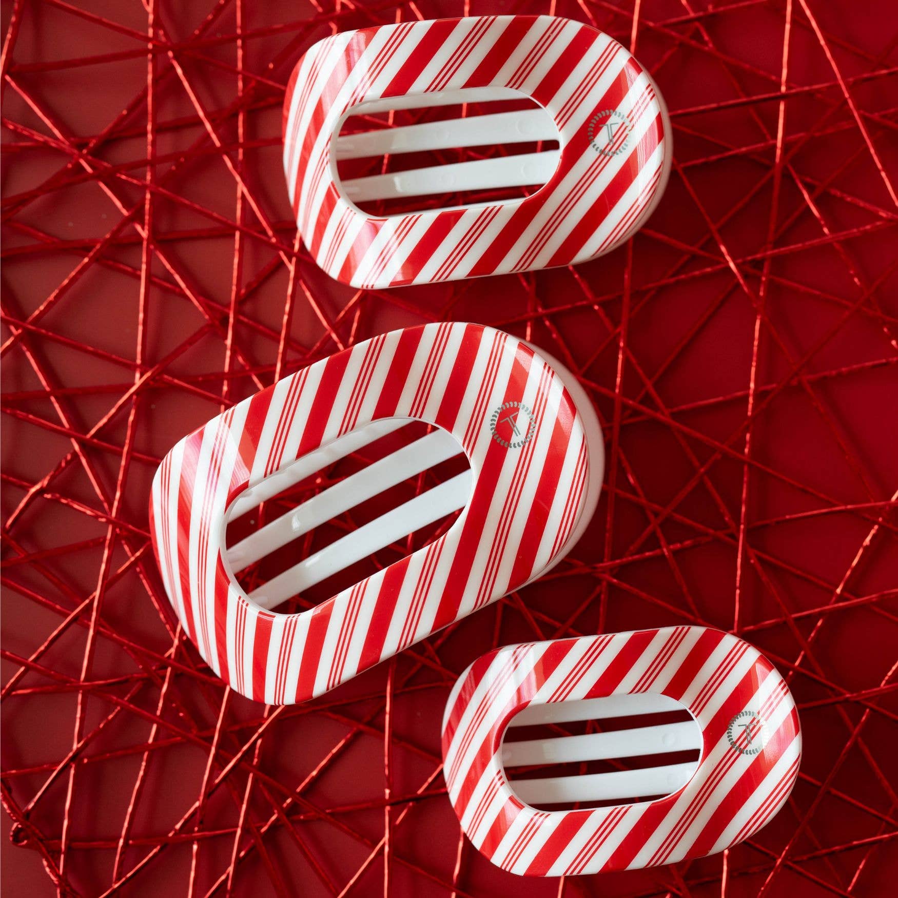 TELETIES - Flat Round Hair Clip | Small | Candy Cane Crush