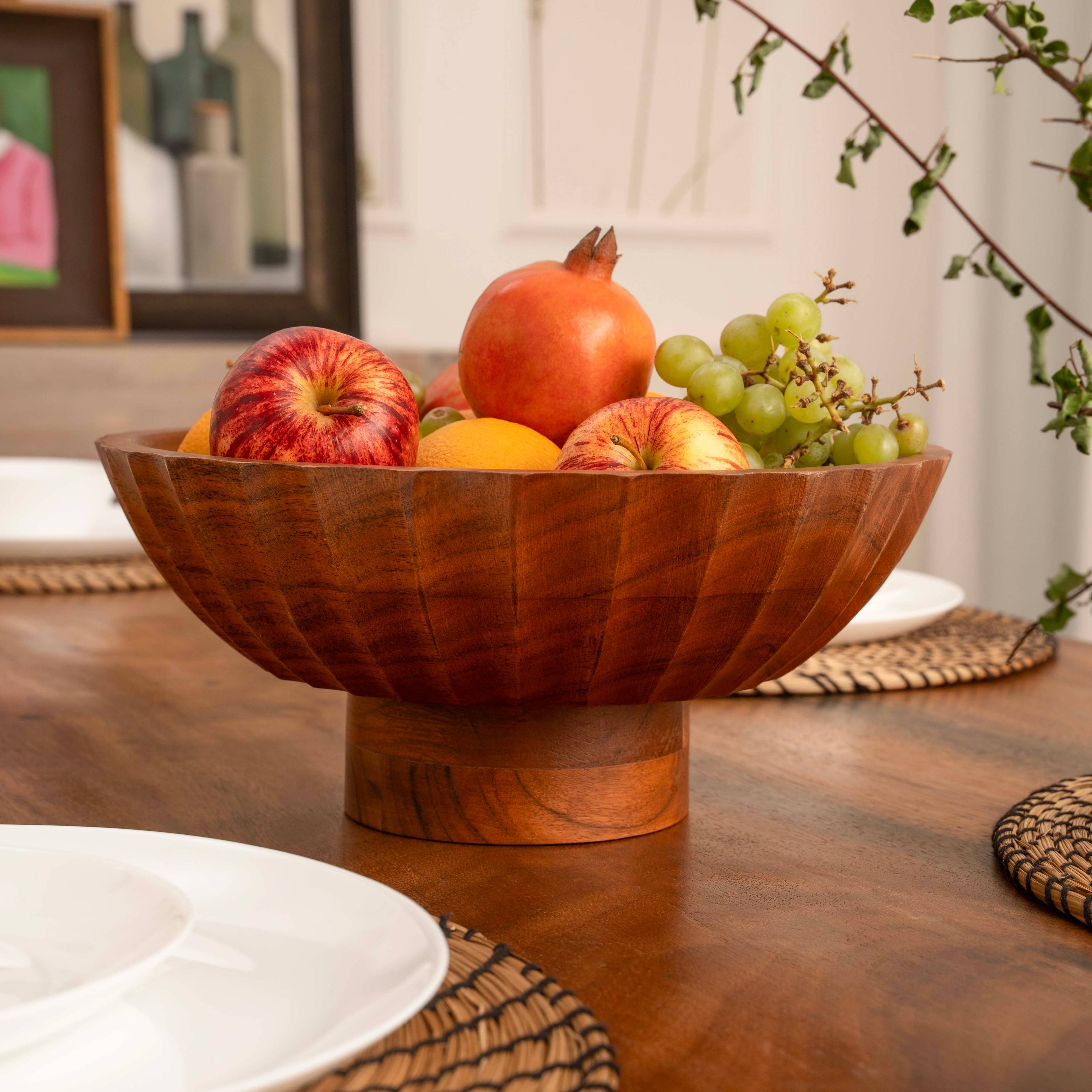 LuxeDesigns Co LLC - Acacia Wood Footed Bowl– Handcrafted Decorative Fruit Bowl