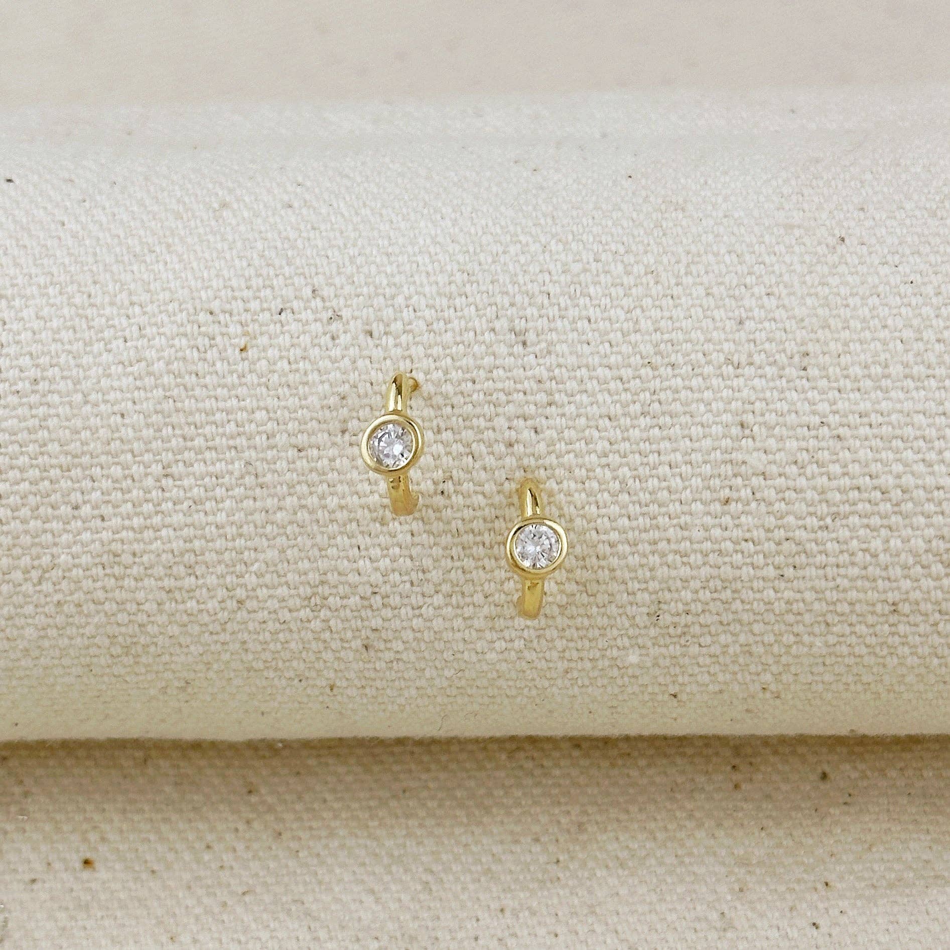 GoldFi - 18k Gold Filled Solitaire Bezel CZ C-Hoop Earrings