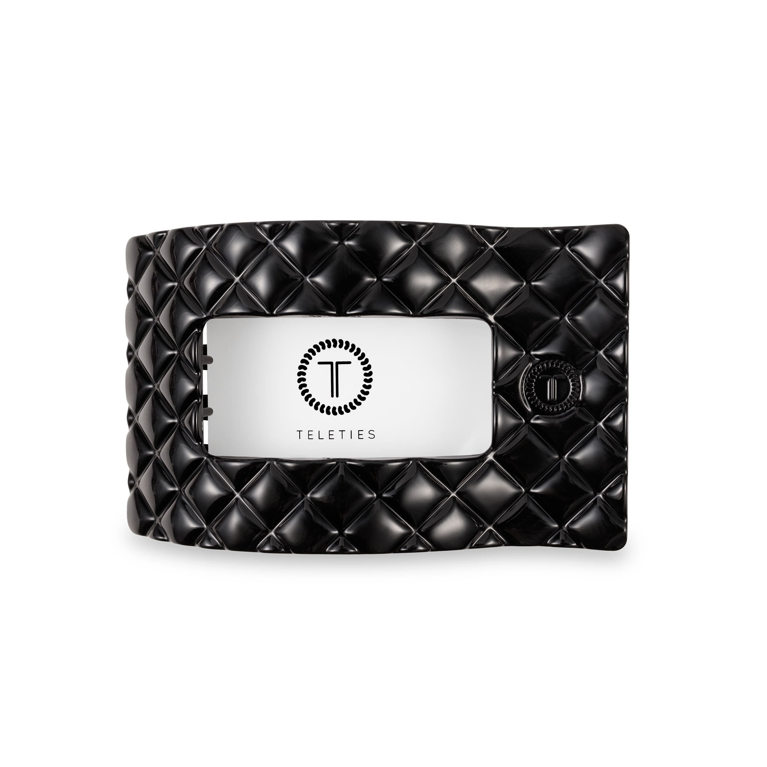 TELETIES - Flat Rectangle Hair Clip | Medium | Jet Black Quilted