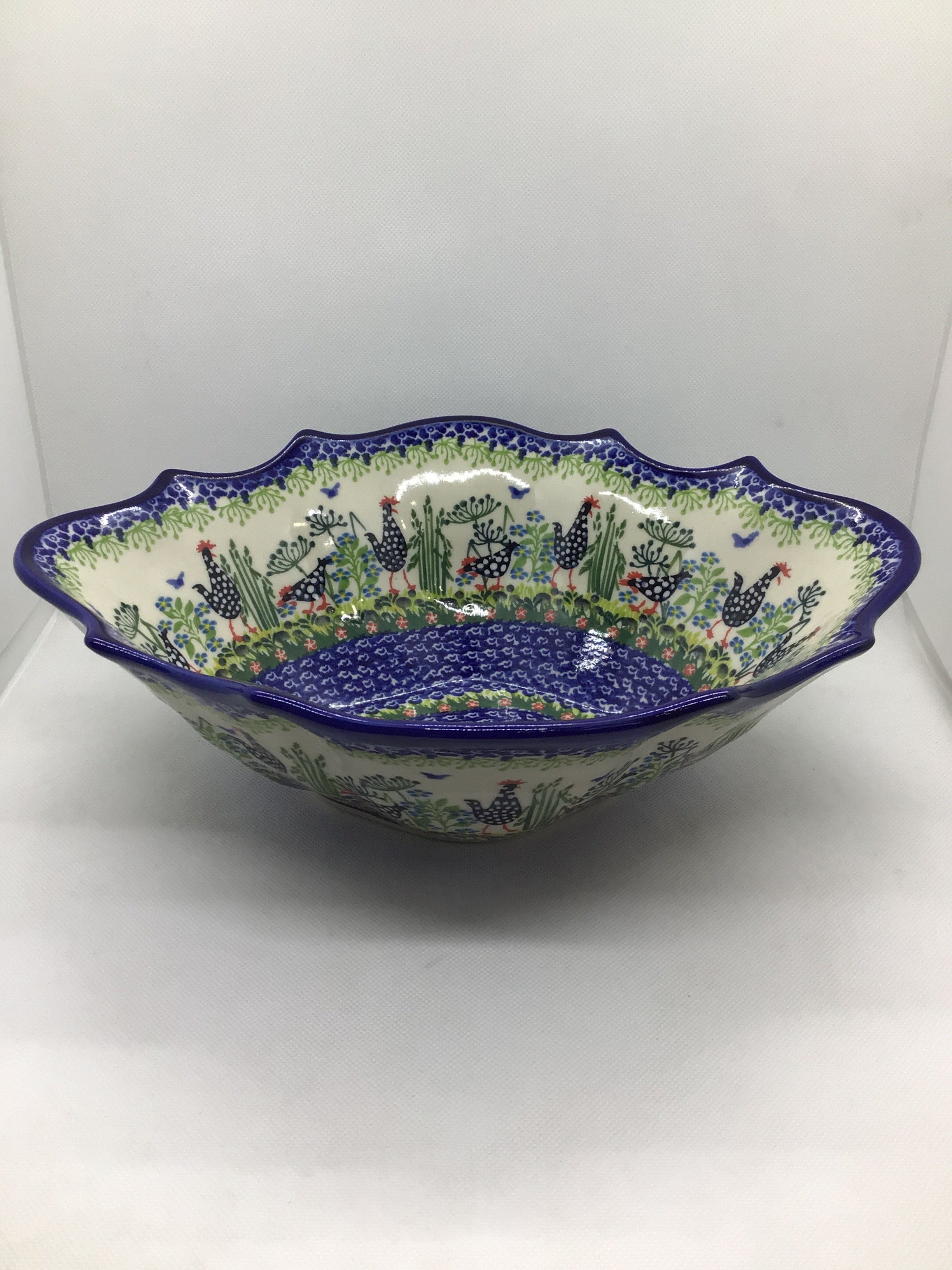 KALICH Roaming Roosters Wavy Oval Bowl