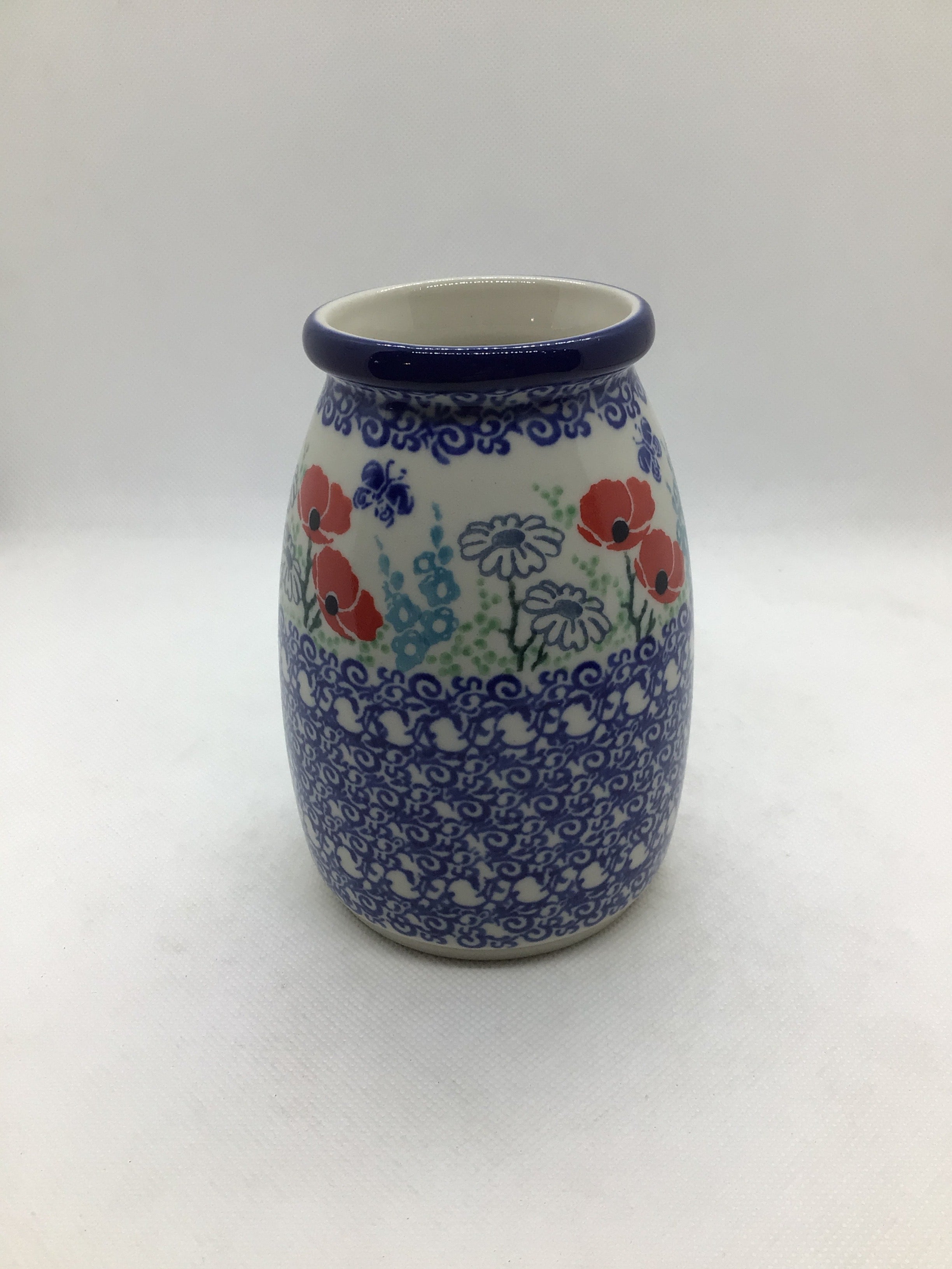 Red Poppy Garden Milk Bottle Vase 5"