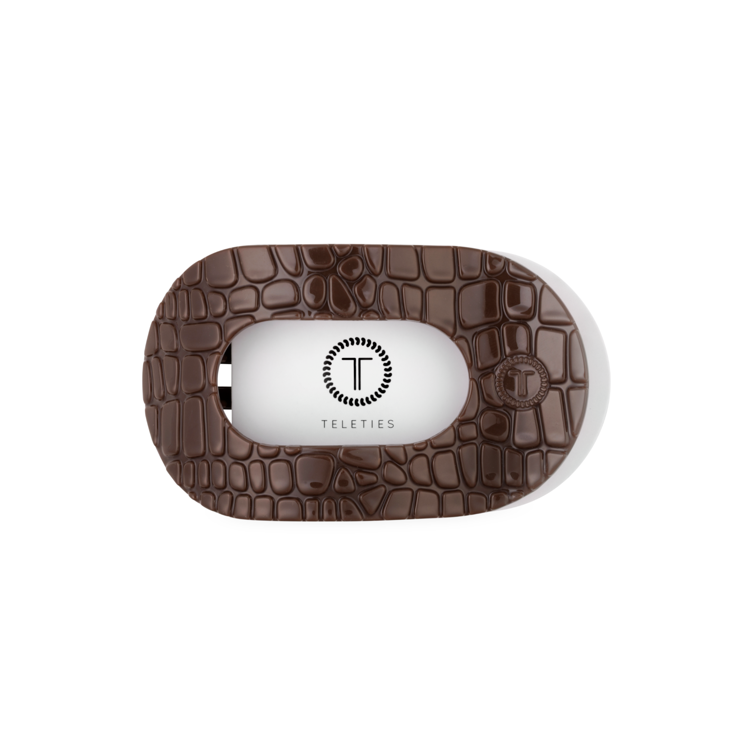 TELETIES - Brown Crocodile Medium Flat Round Hair Clip