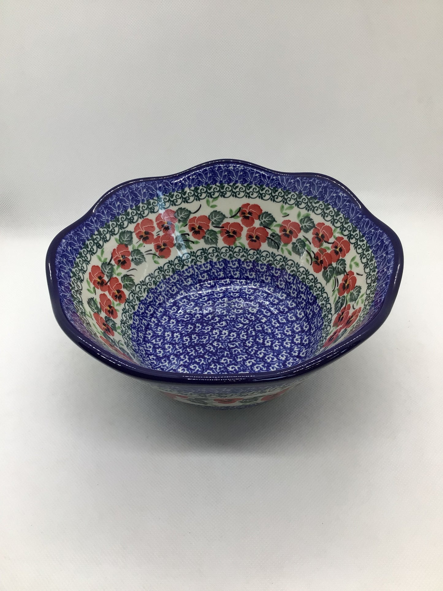 Red Pansy Wavy Edge Bowl 8"