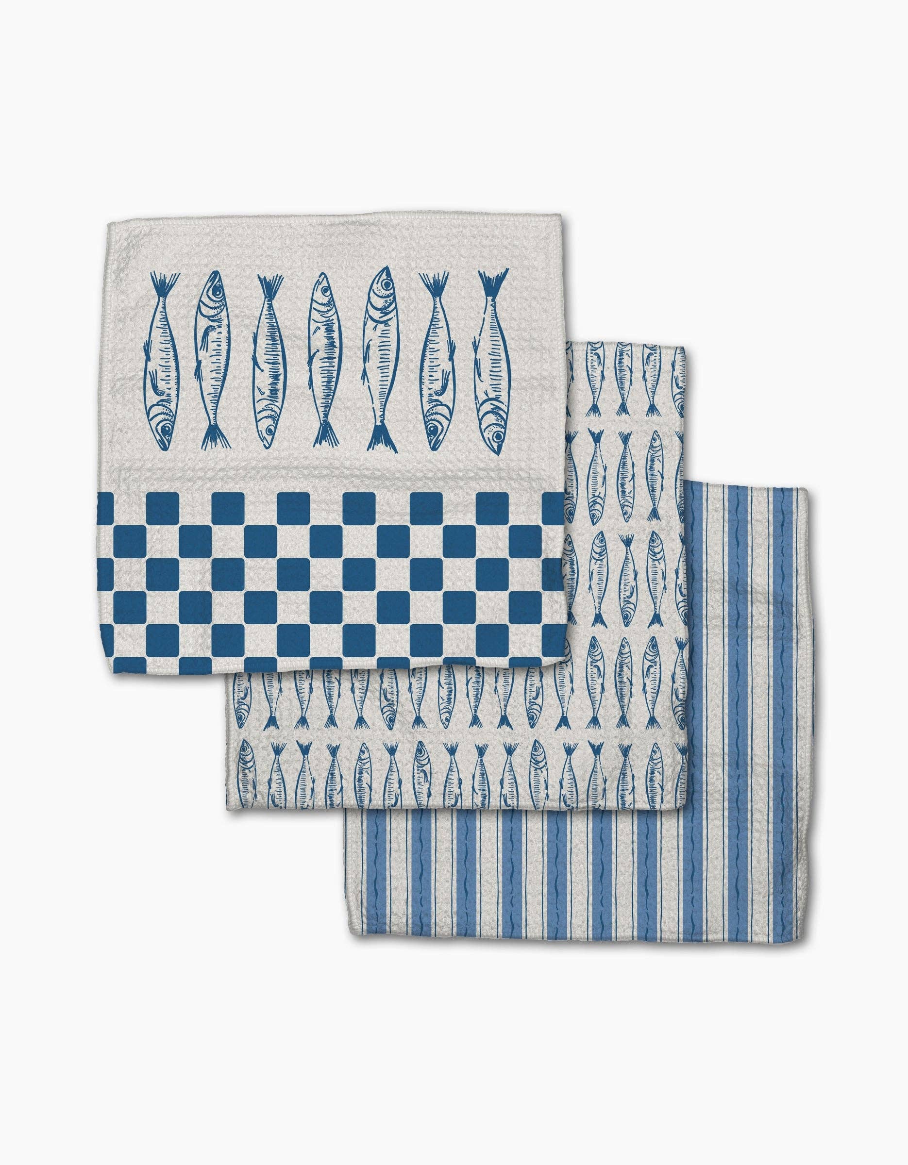 Sardine Check Blue Dishcloth Set