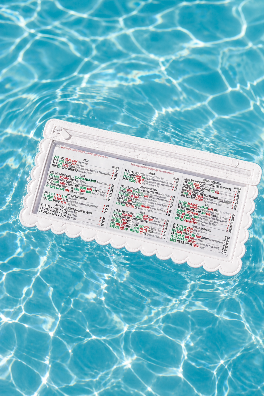 Girl Tribe Co - Splash-Proof Mahjong Card Holder for Pool Mahjong - White Scallops STANDARD SIZE