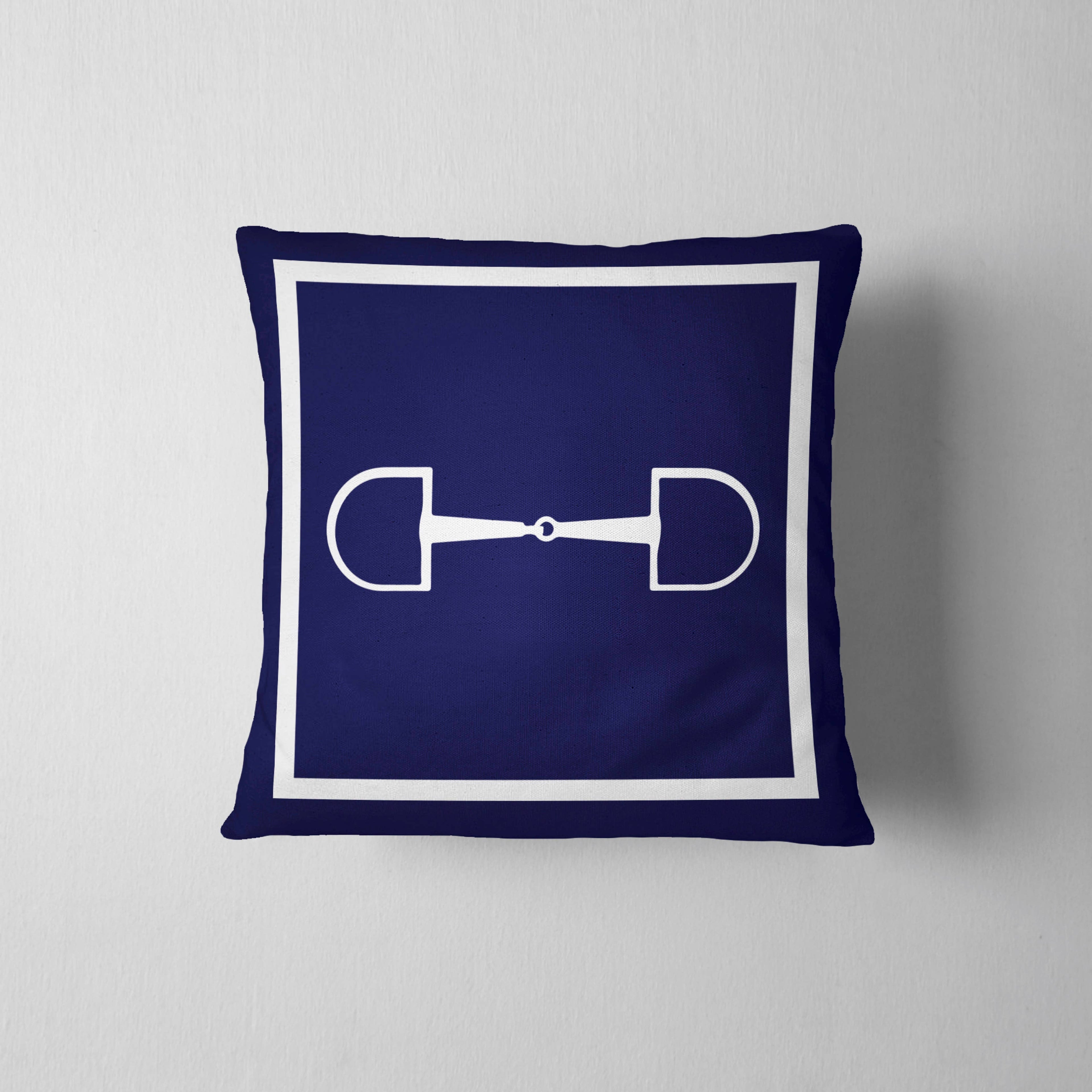 Barrel Down South - Horse Bit Horse Navy Pillow