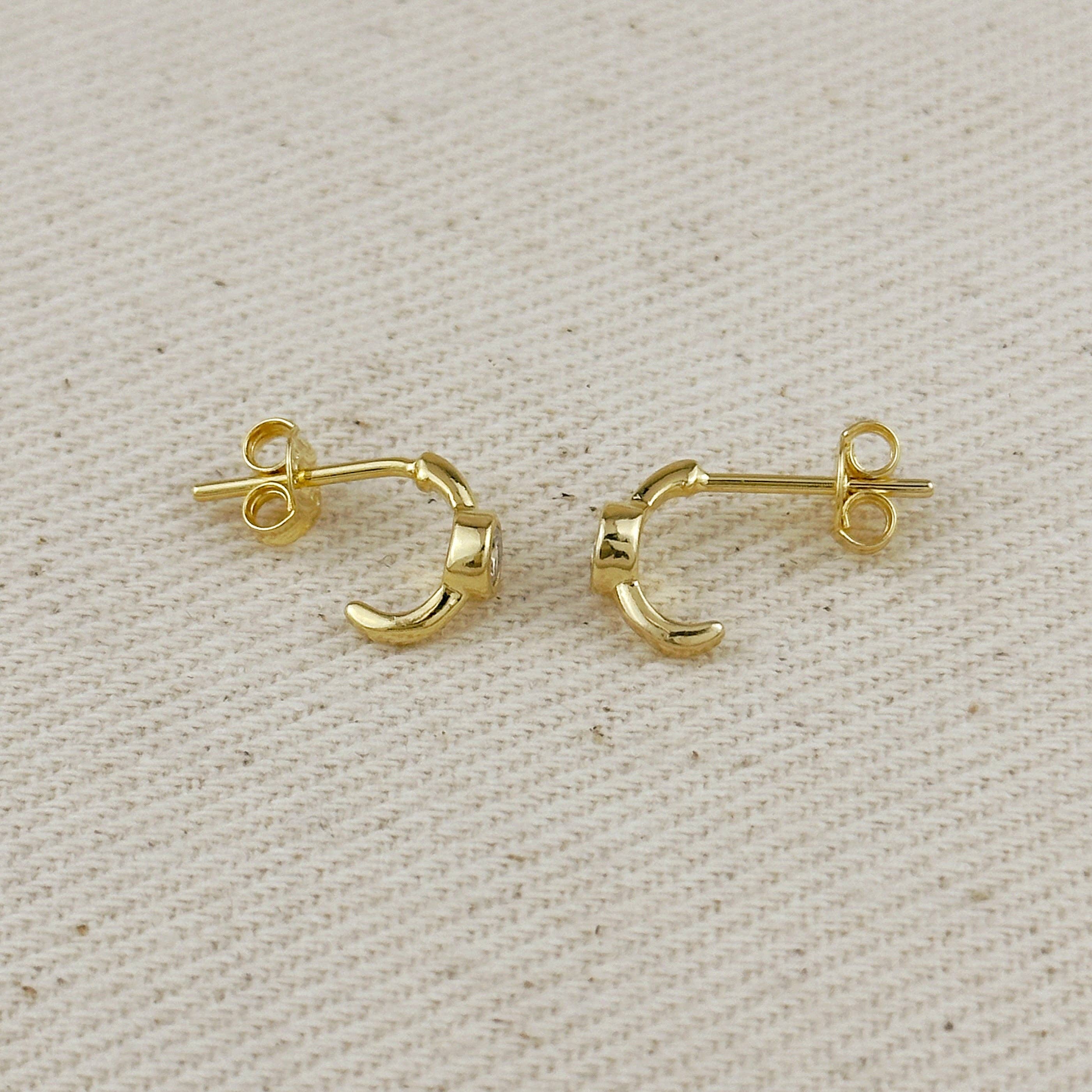 GoldFi - 18k Gold Filled Solitaire Bezel CZ C-Hoop Earrings
