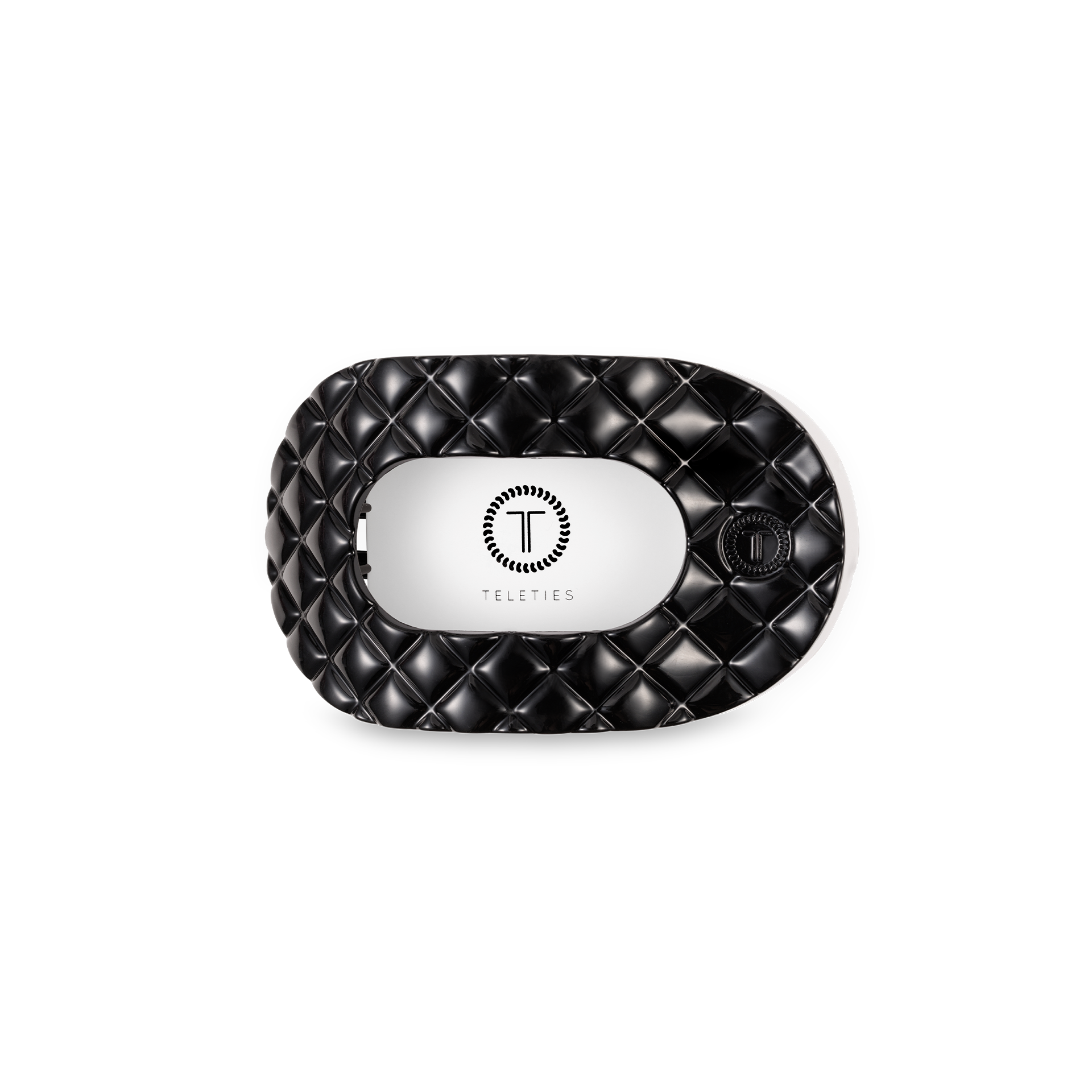TELETIES - Flat Round Hair Clip | Small | Jet Black Quilted