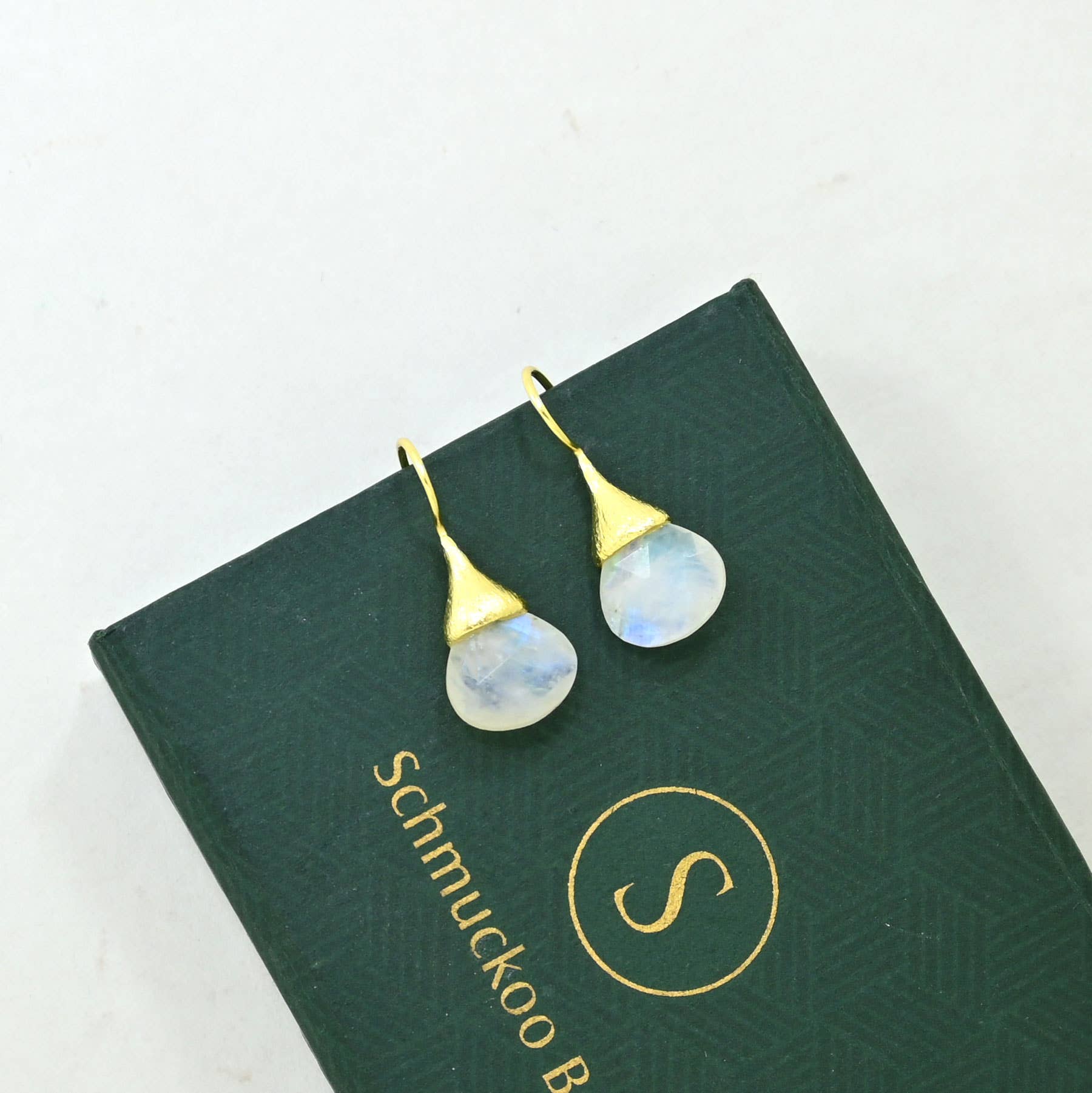 Boho Droplet Earrings Gold - Rainbow Moonstone