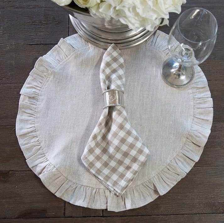 Arte Italica & Crown Linen Designs - Round Ruffle Linen Placemats