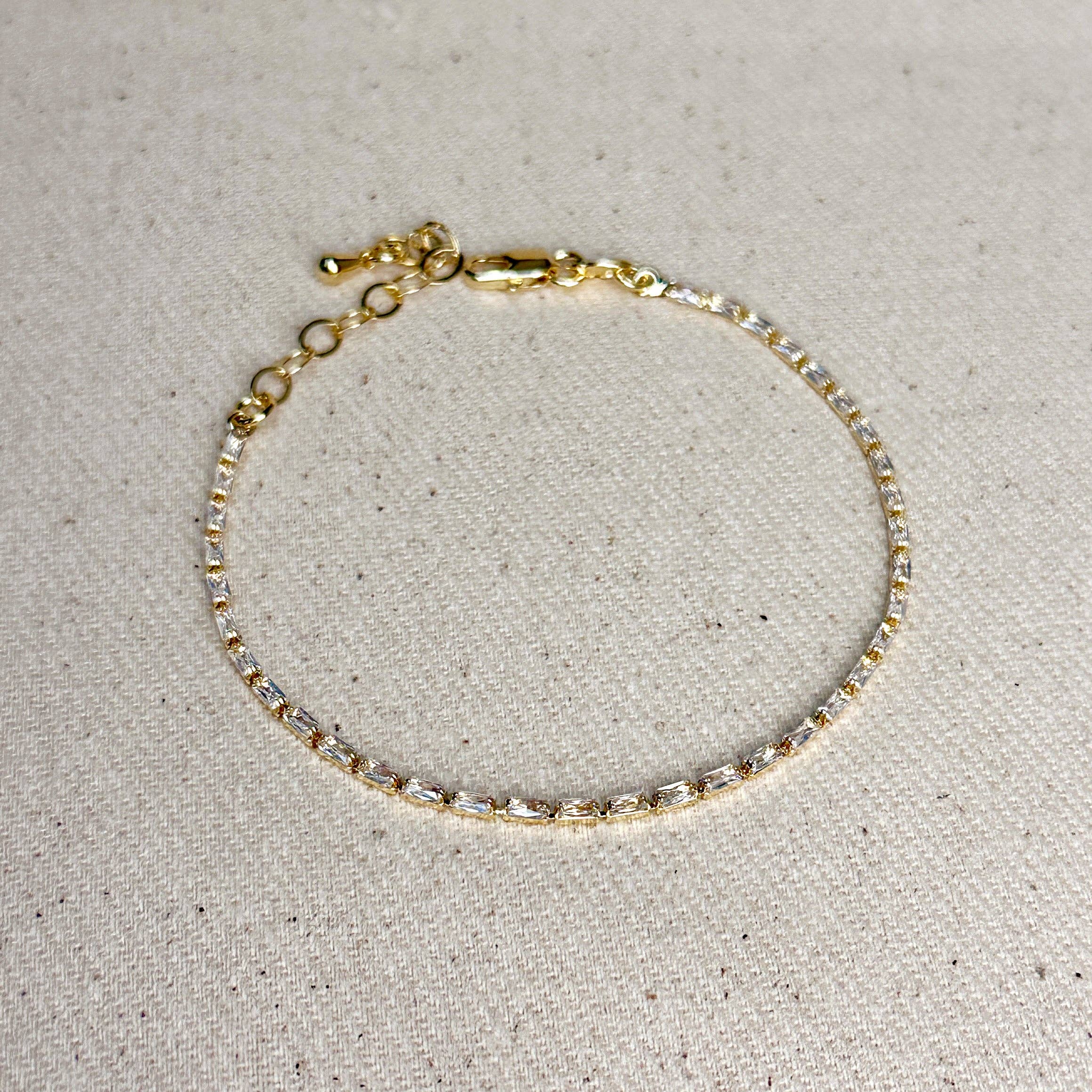 GoldFi - 18k Gold Filled 1.5mm CZ Baguette Tennis Bracelet
