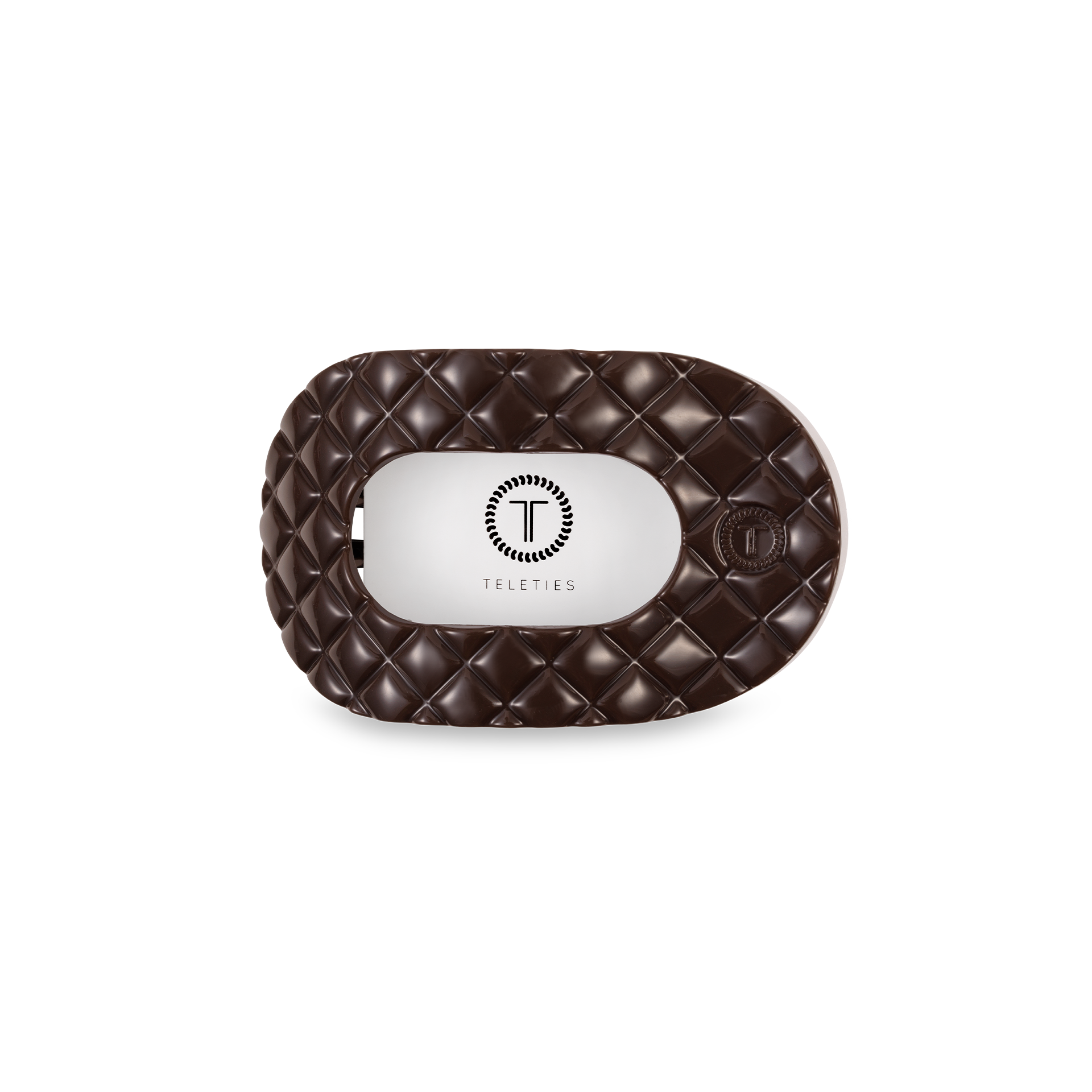 TELETIES - Flat Round Hair Clip | Small | Truly Taupe Quilted