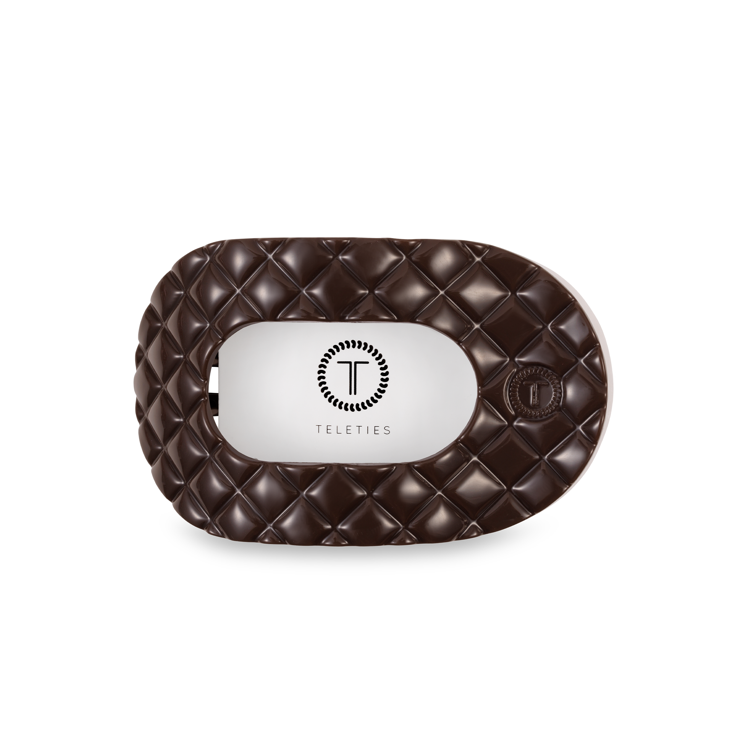 TELETIES - Flat Round Hair Clip | Medium | Truly Taupe Quilted