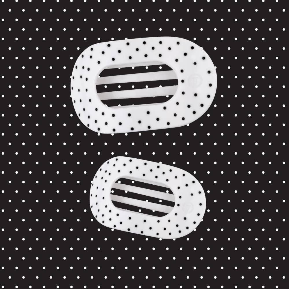 TELETIES - White Polka Dot Party Medium Flat Round Hair Clip