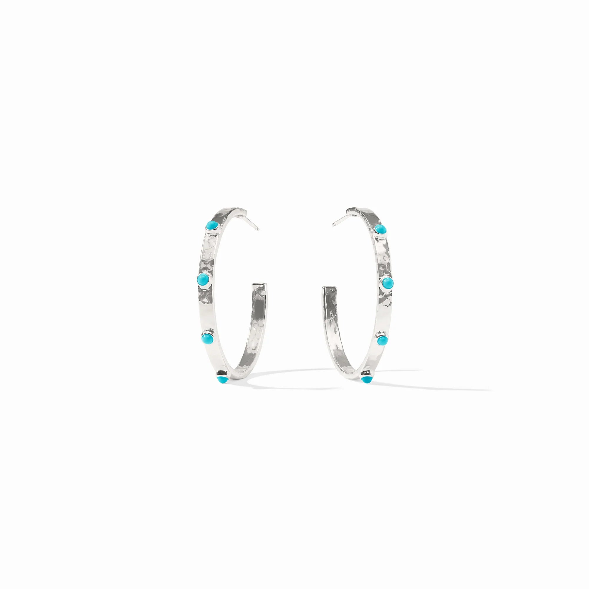 Crescent Stone Hoop- Silver- Turquoise