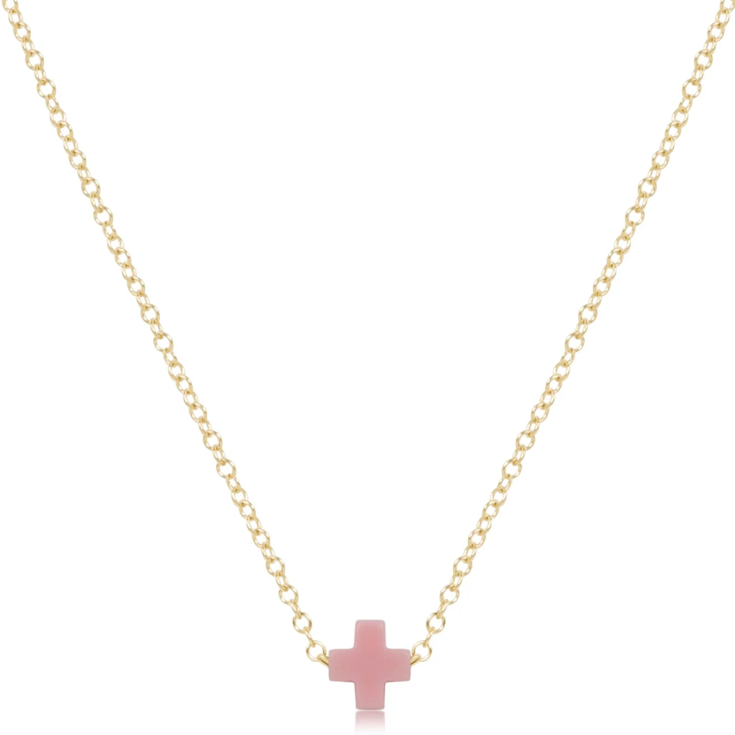 Small Signature Cross Necklace-Pink