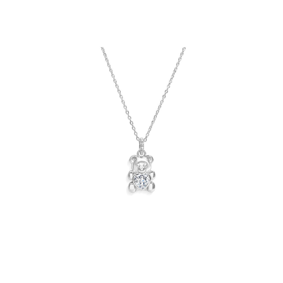 Stia Girl Huggable Teddy Bear Necklace Silver