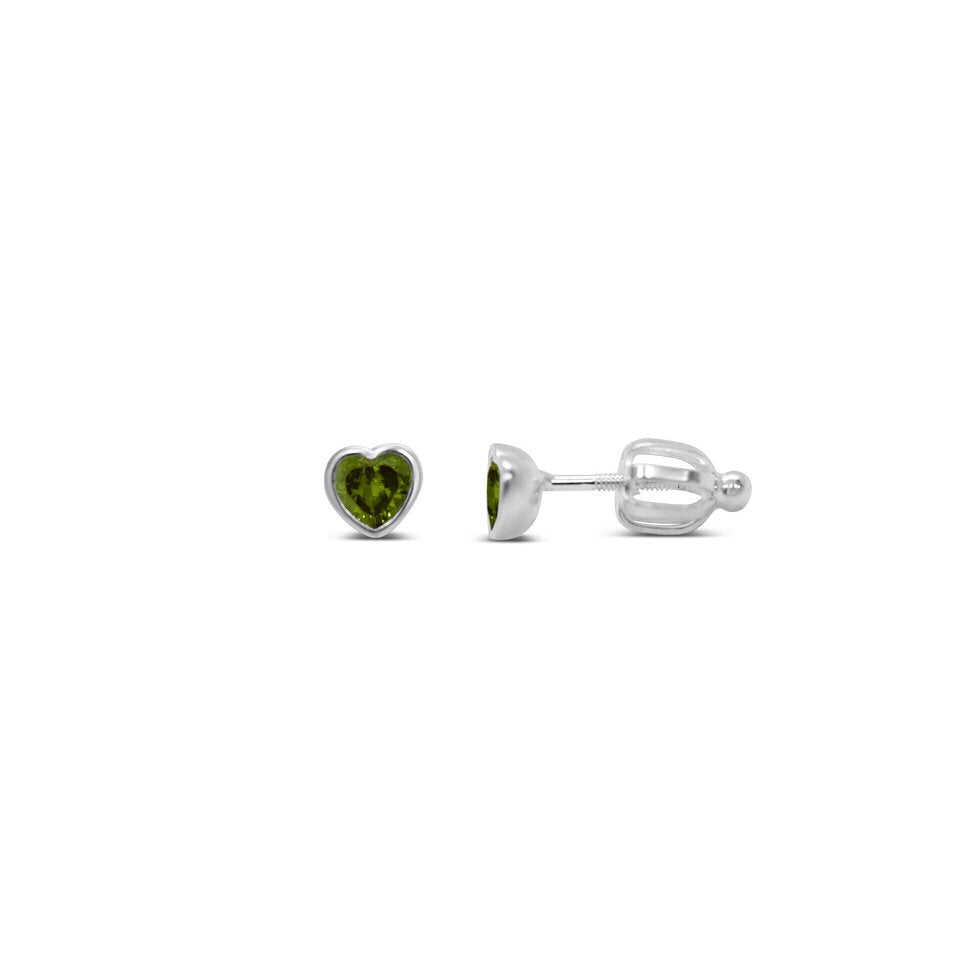 Stia Girl - Bezel Heart CZ Stud Earring - Peridot CZ / August