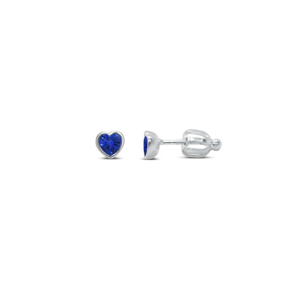 Stia Girl - Bezel Heart CZ Stud Earring - Sapphire CZ / September