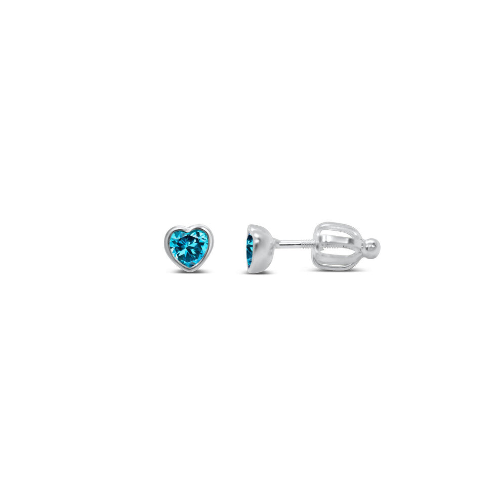 Stia Girl - Bezel Heart CZ Stud Earring - Zircon CZ / December