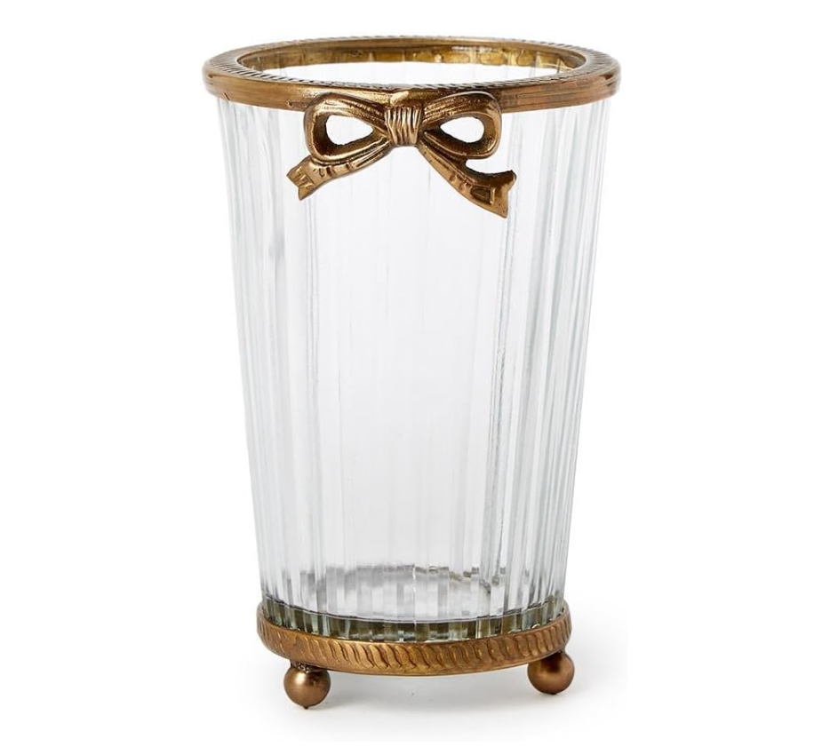 Antique Gold Finish Glass Vase w/ Bow