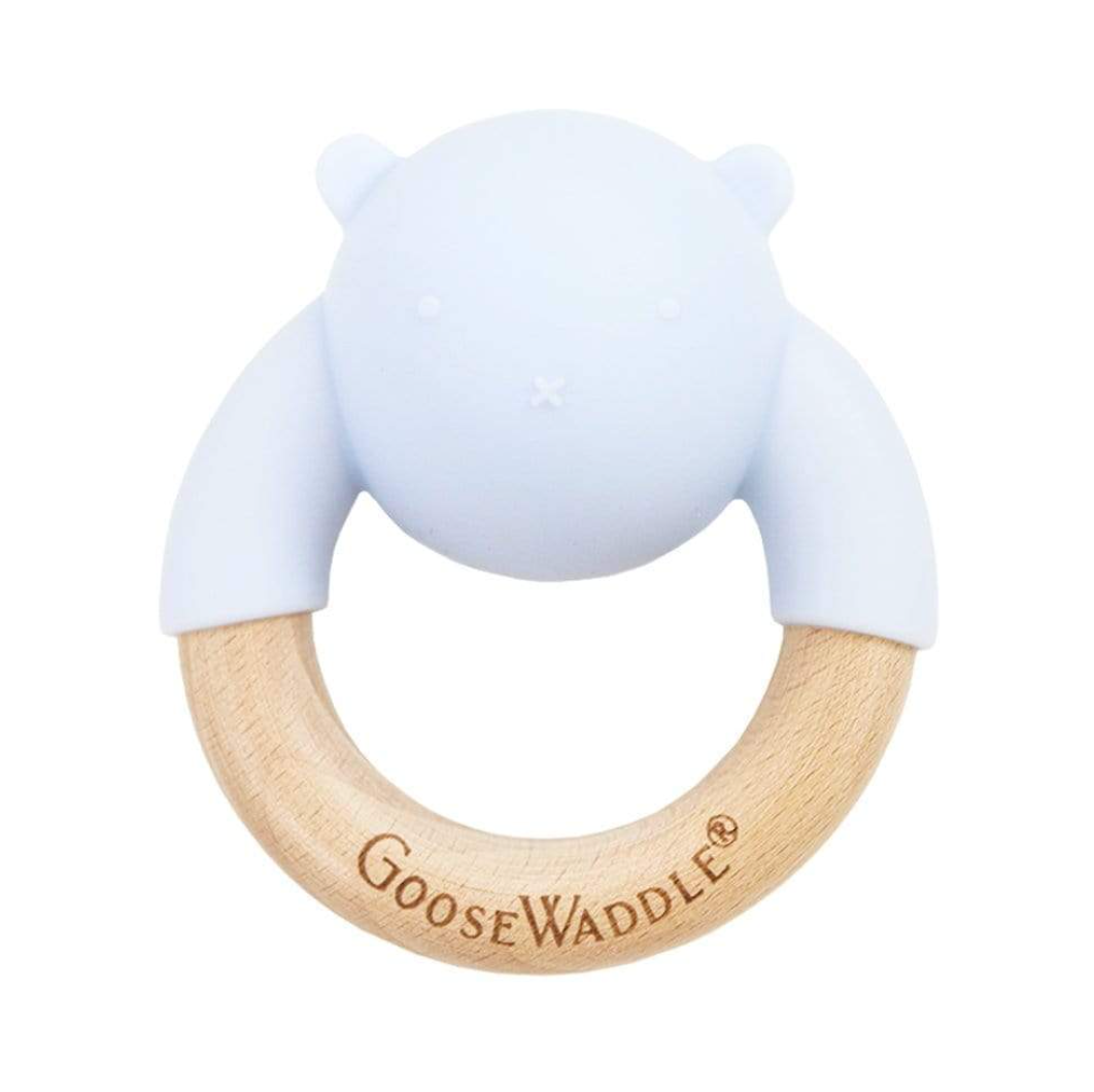 Rattle Teether Wooden + Silicone- Blue Bear