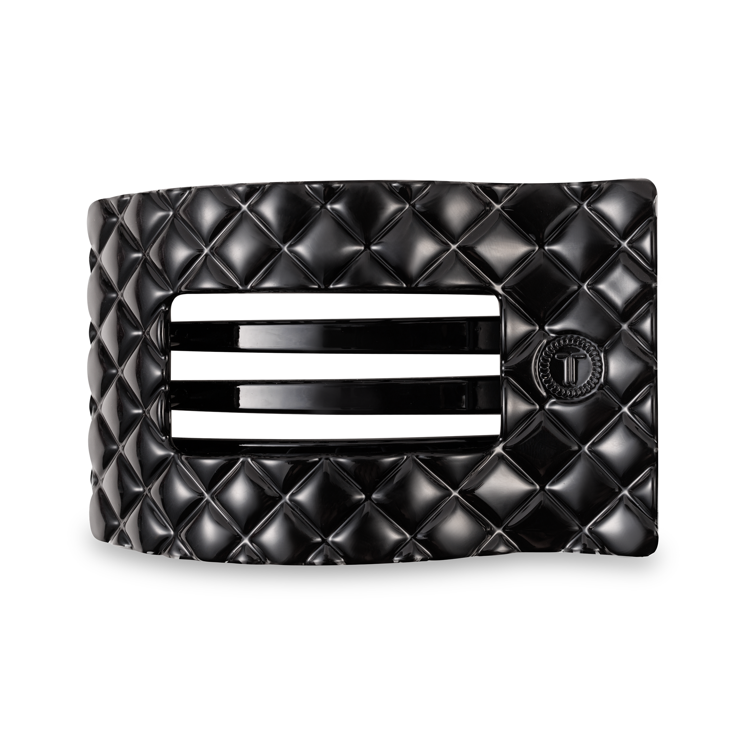 TELETIES - Flat Rectangle Hair Clip | Large | Jet Black Quilted