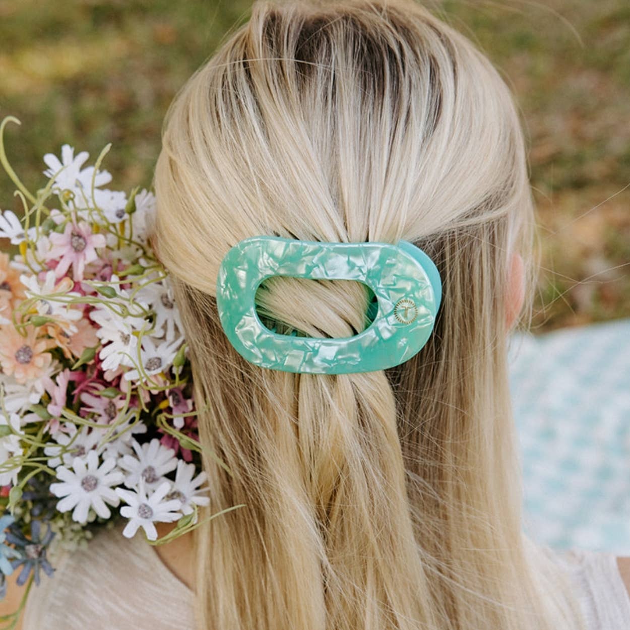 TELETIES - Flat Round Hair Clip | Medium | Spring Splash