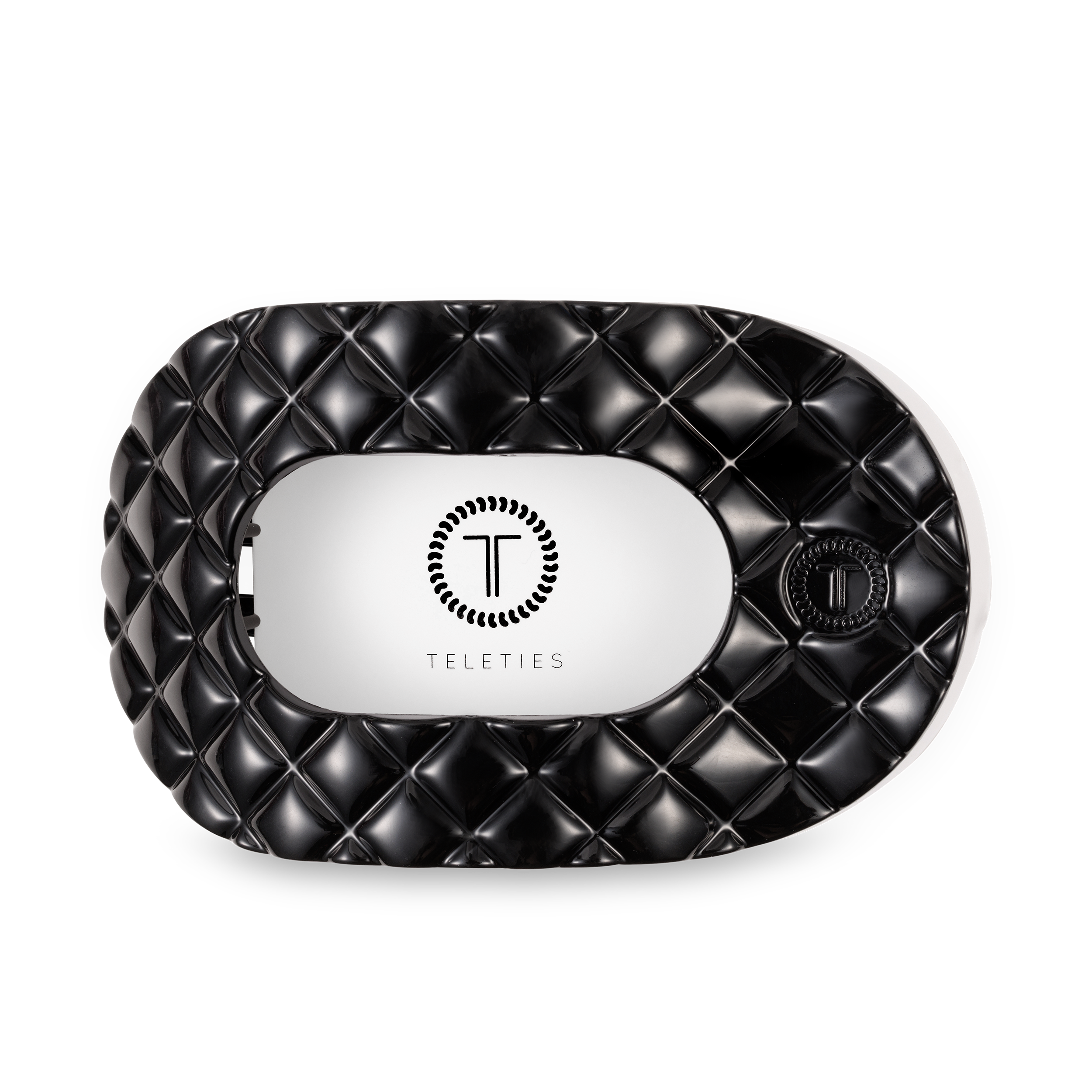 TELETIES - Flat Round Hair Clip | Large | Jet Black Quilted