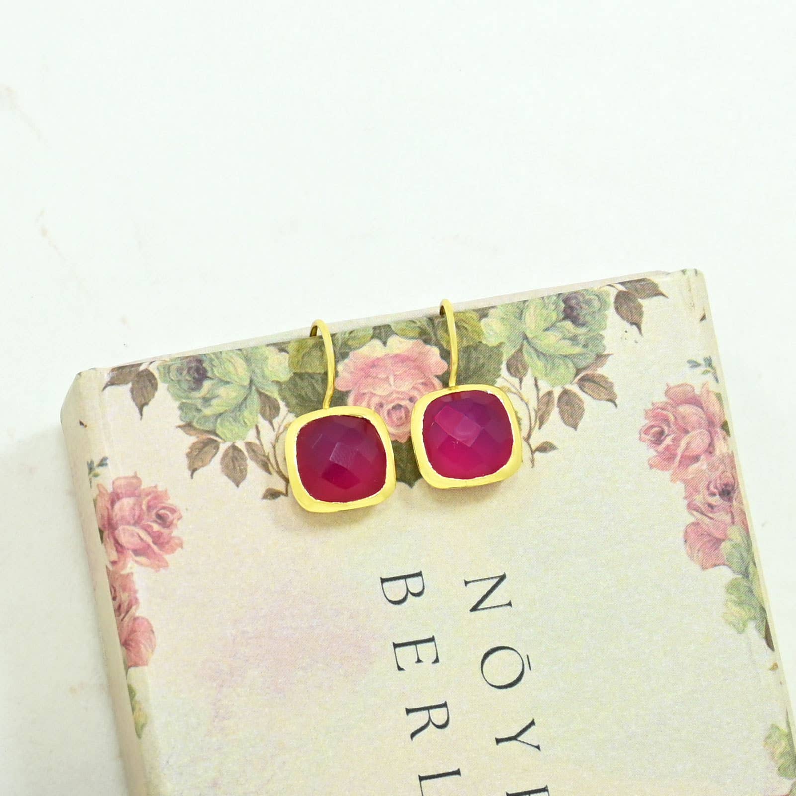 Dolce Earring Gold Plated - Pink Jade