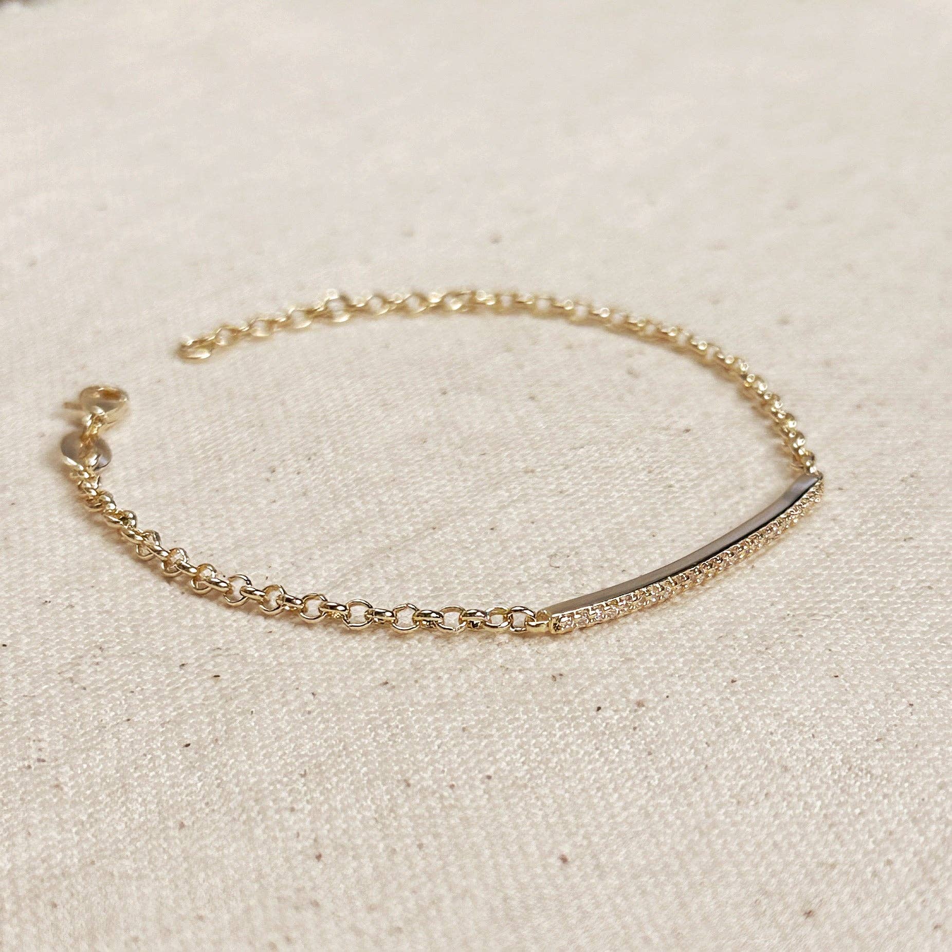 GoldFi - 18k Gold Filled 2mm CZ Bar Bracelet