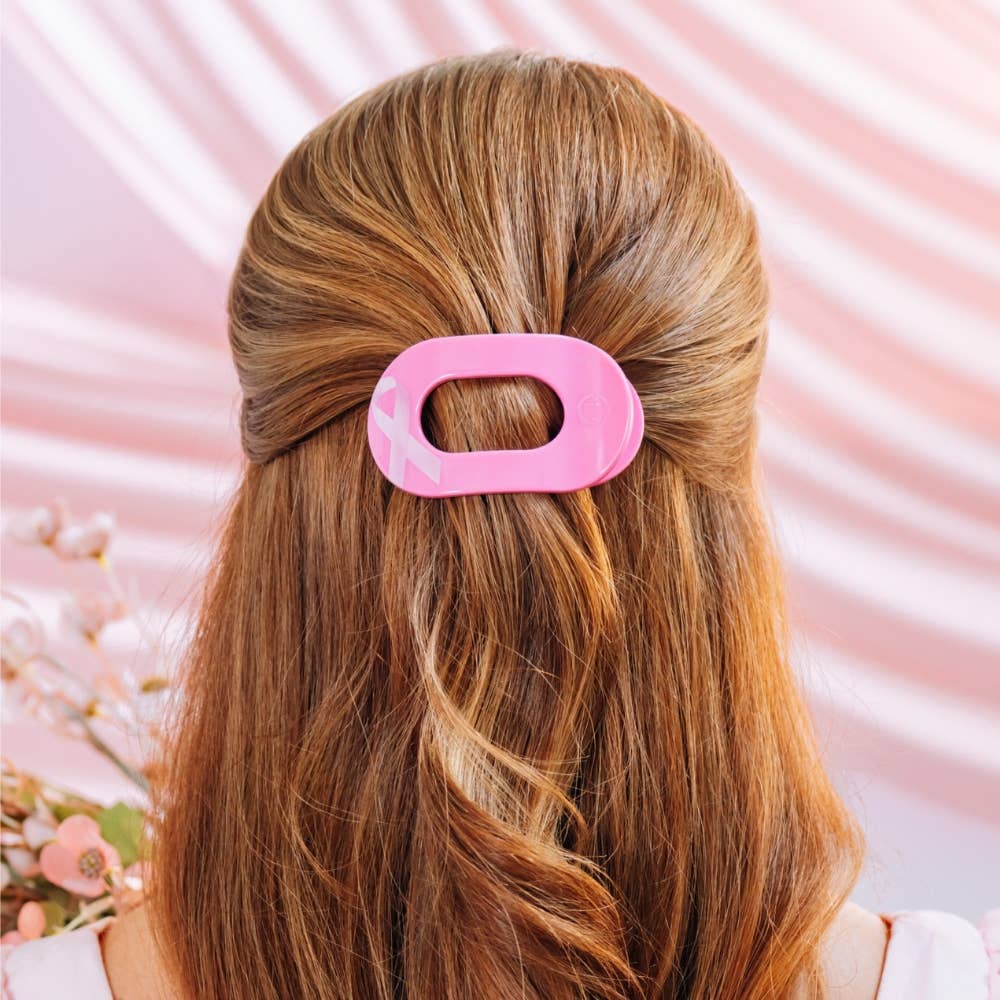 TELETIES - Breast Cancer Awareness | Small | Flat Round Hair Clip