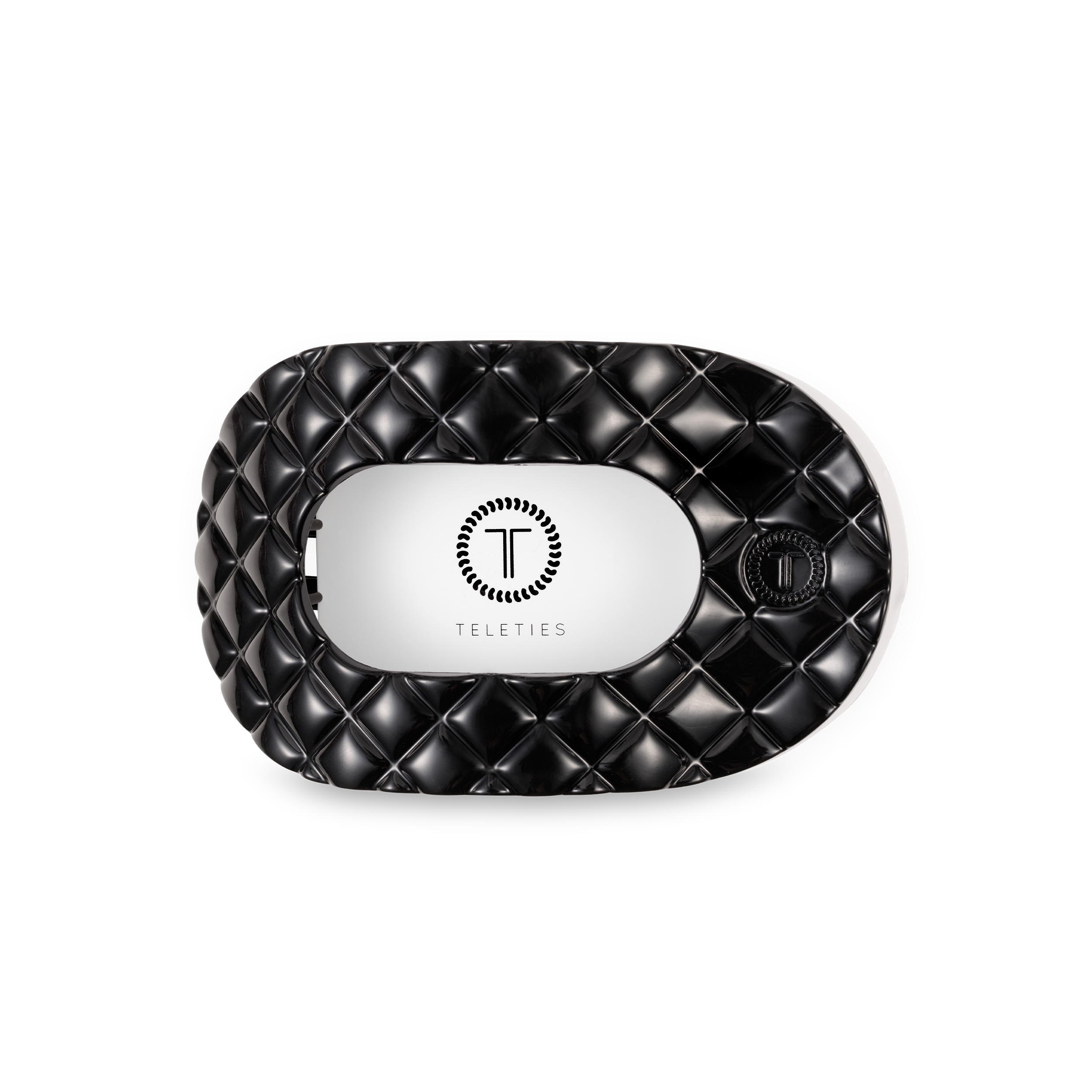TELETIES - Flat Round Hair Clip | Medium | Jet Black Quilted