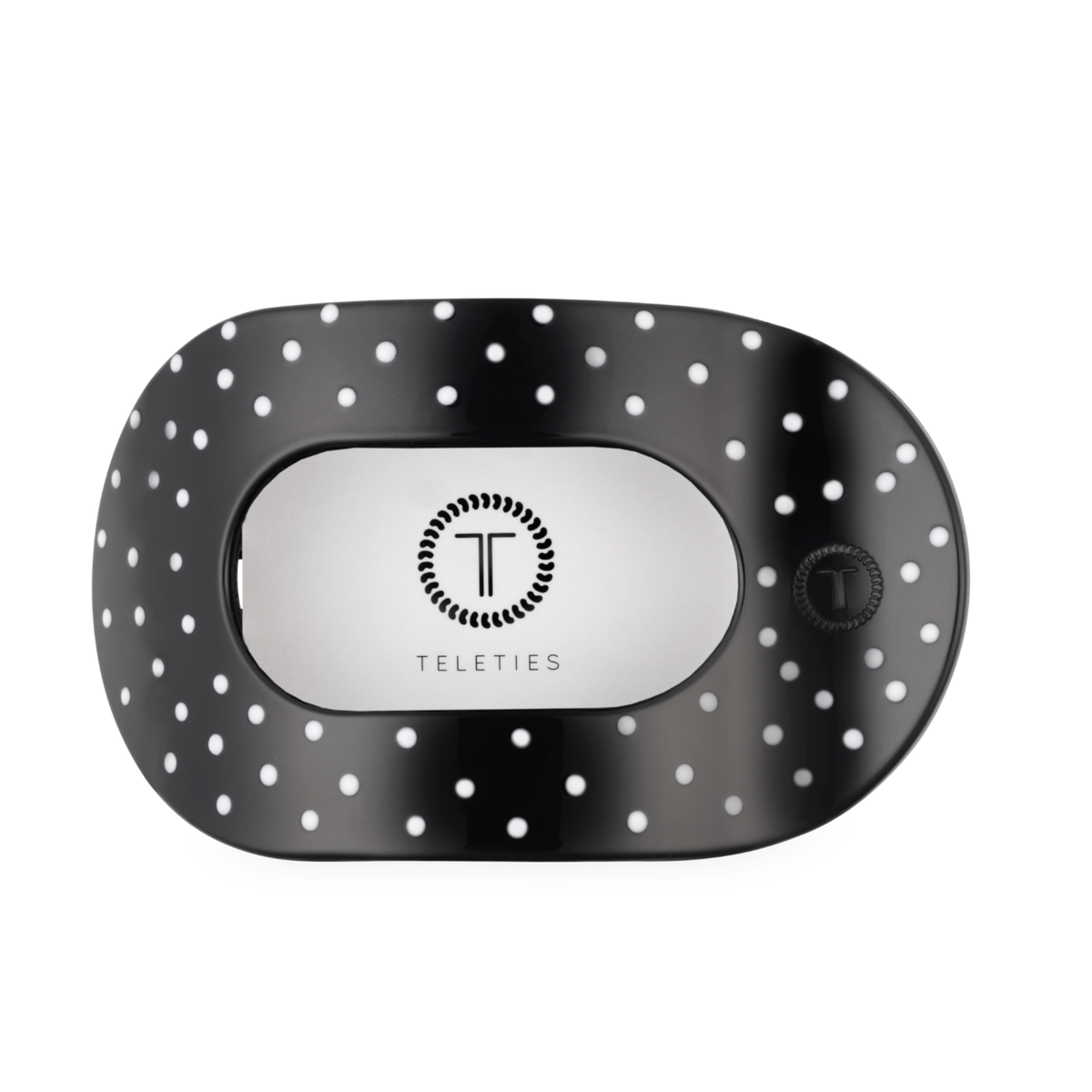 TELETIES - Black Polka Dot Party Large Flat Round Hair Clip