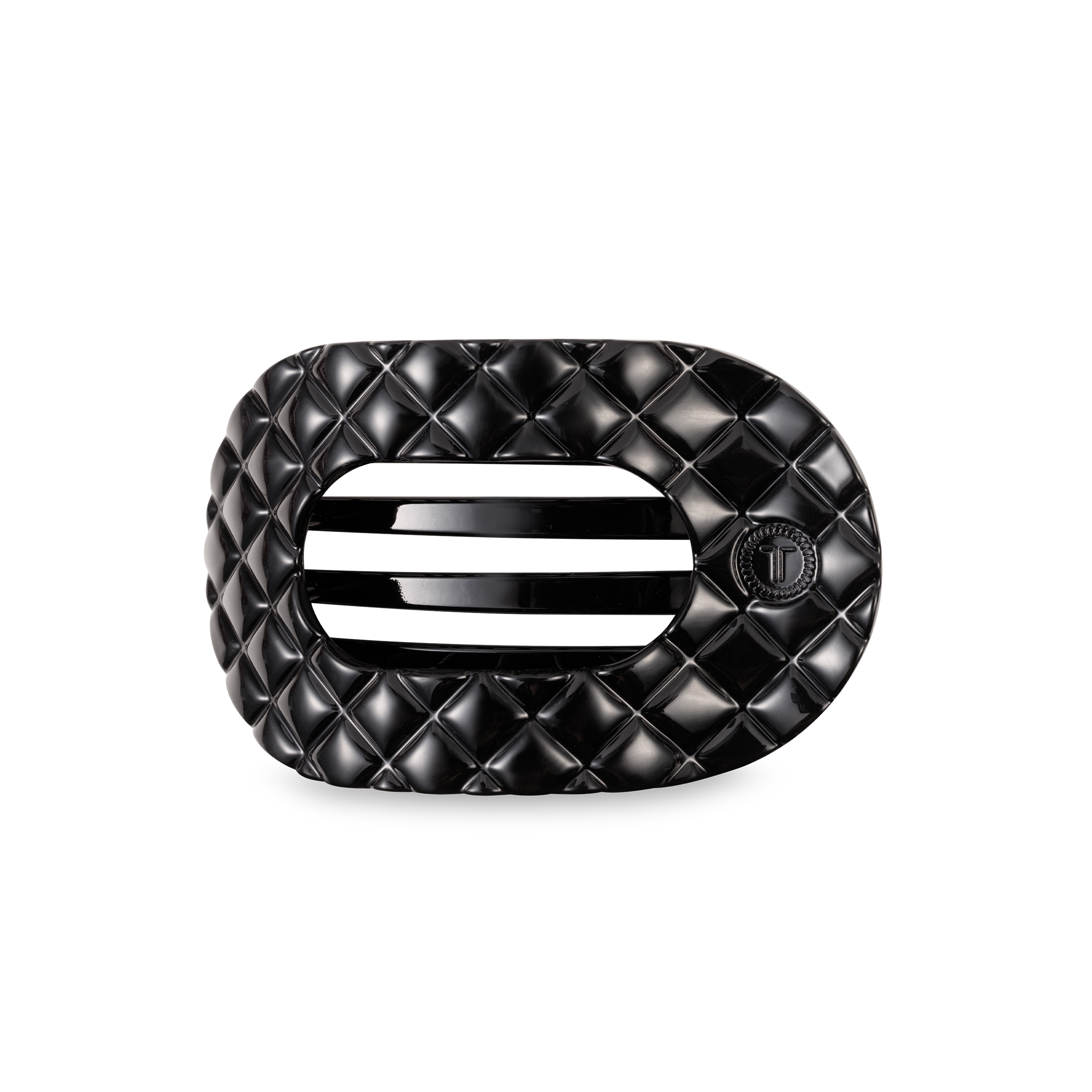 TELETIES - Flat Round Hair Clip | Medium | Jet Black Quilted