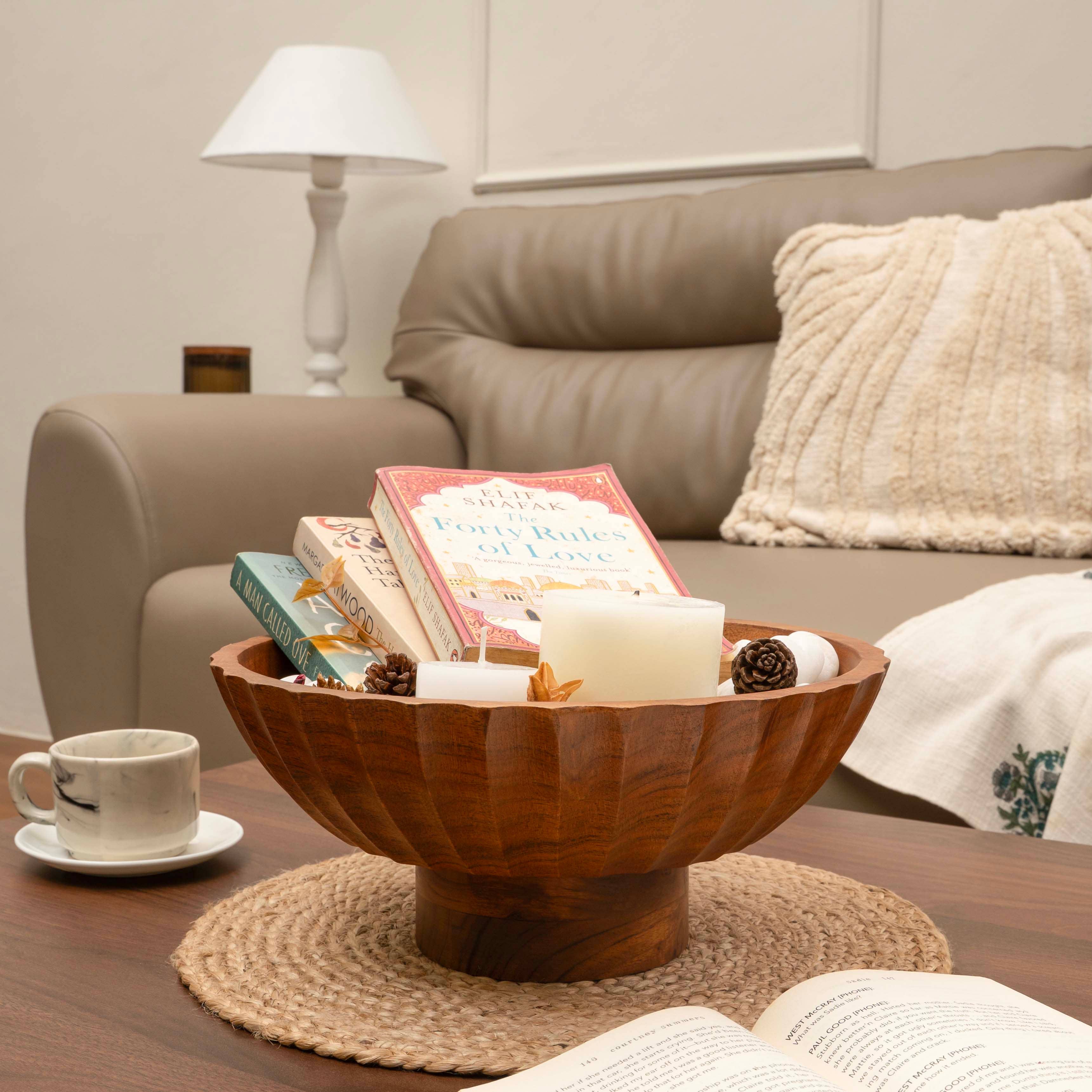 LuxeDesigns Co LLC - Acacia Wood Footed Bowl– Handcrafted Decorative Fruit Bowl