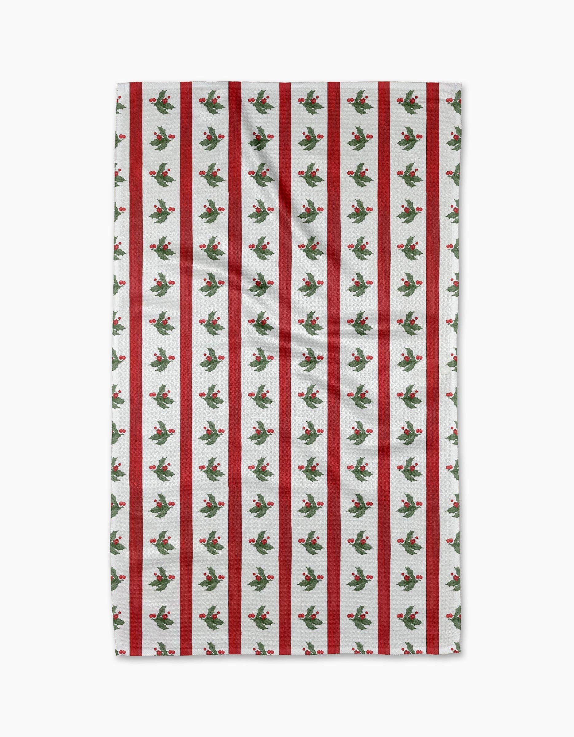 Geometry - Christmas Holly Stripe Tea Towel