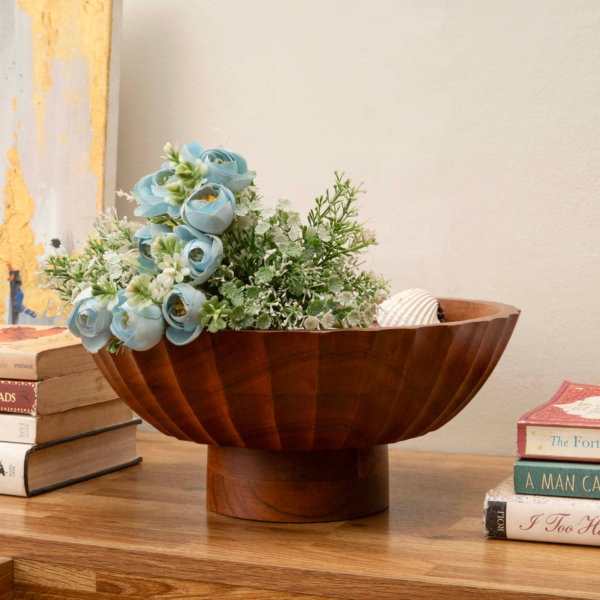 LuxeDesigns Co LLC - Acacia Wood Footed Bowl– Handcrafted Decorative Fruit Bowl
