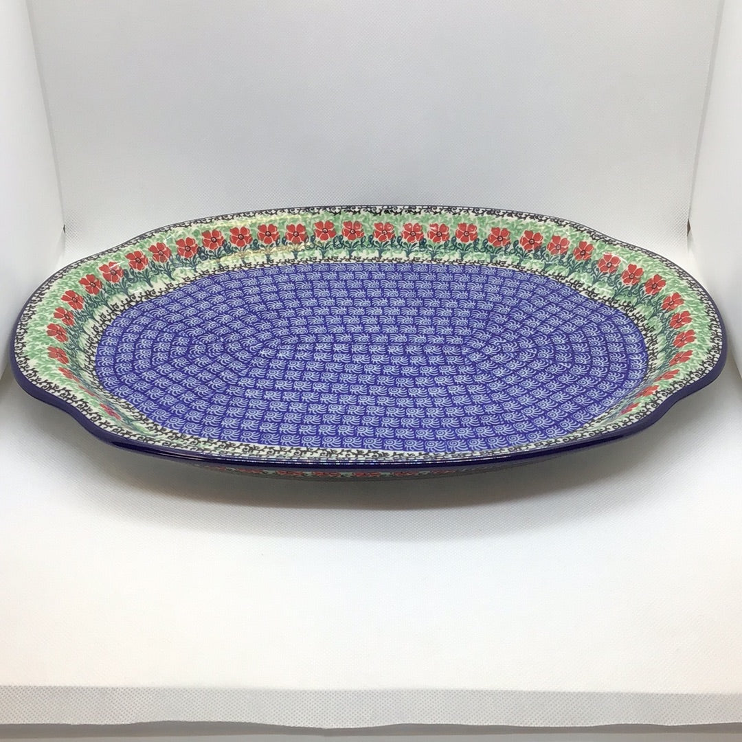 Red Daisies Oval Platter 15"