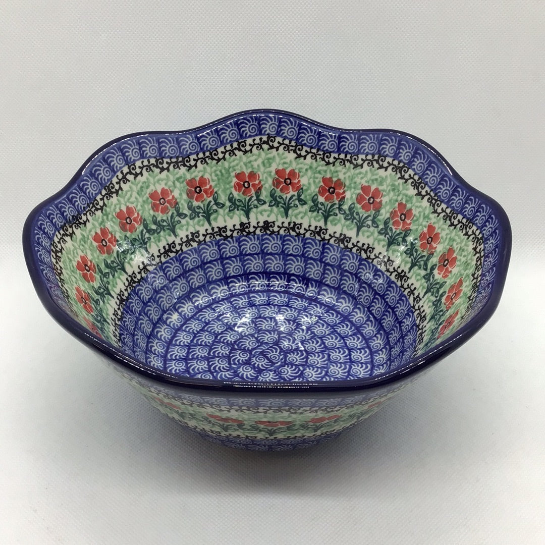 Red Daisies Wavy Edge Bowl 8"