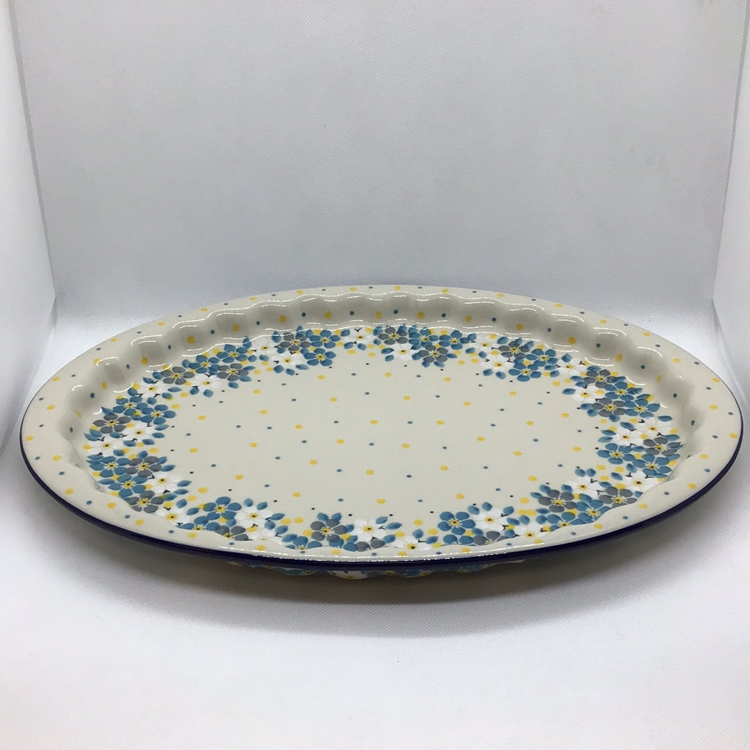 Aqua Flowers Oval Platter 14.5"
