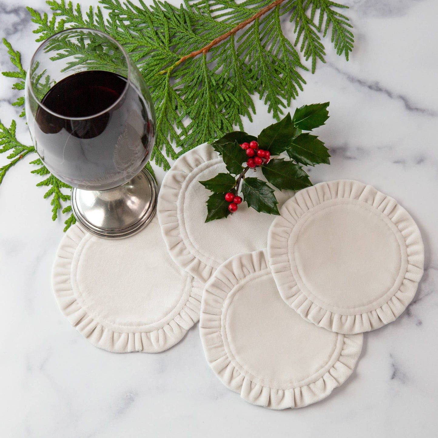 Round Ruffle Velvet Coasters