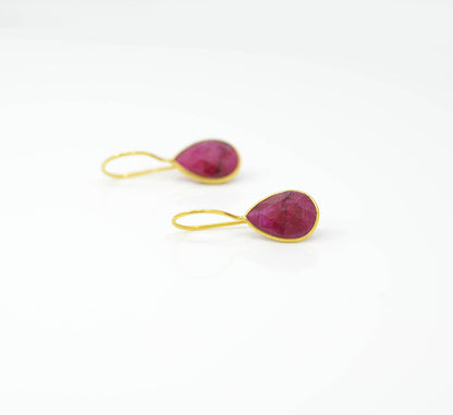Teardrop Gemstone Earring Gold Silver 925 - Red Sillimanite
