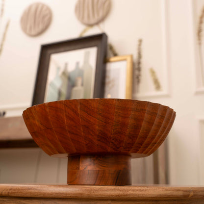 LuxeDesigns Co LLC - Acacia Wood Footed Bowl– Handcrafted Decorative Fruit Bowl